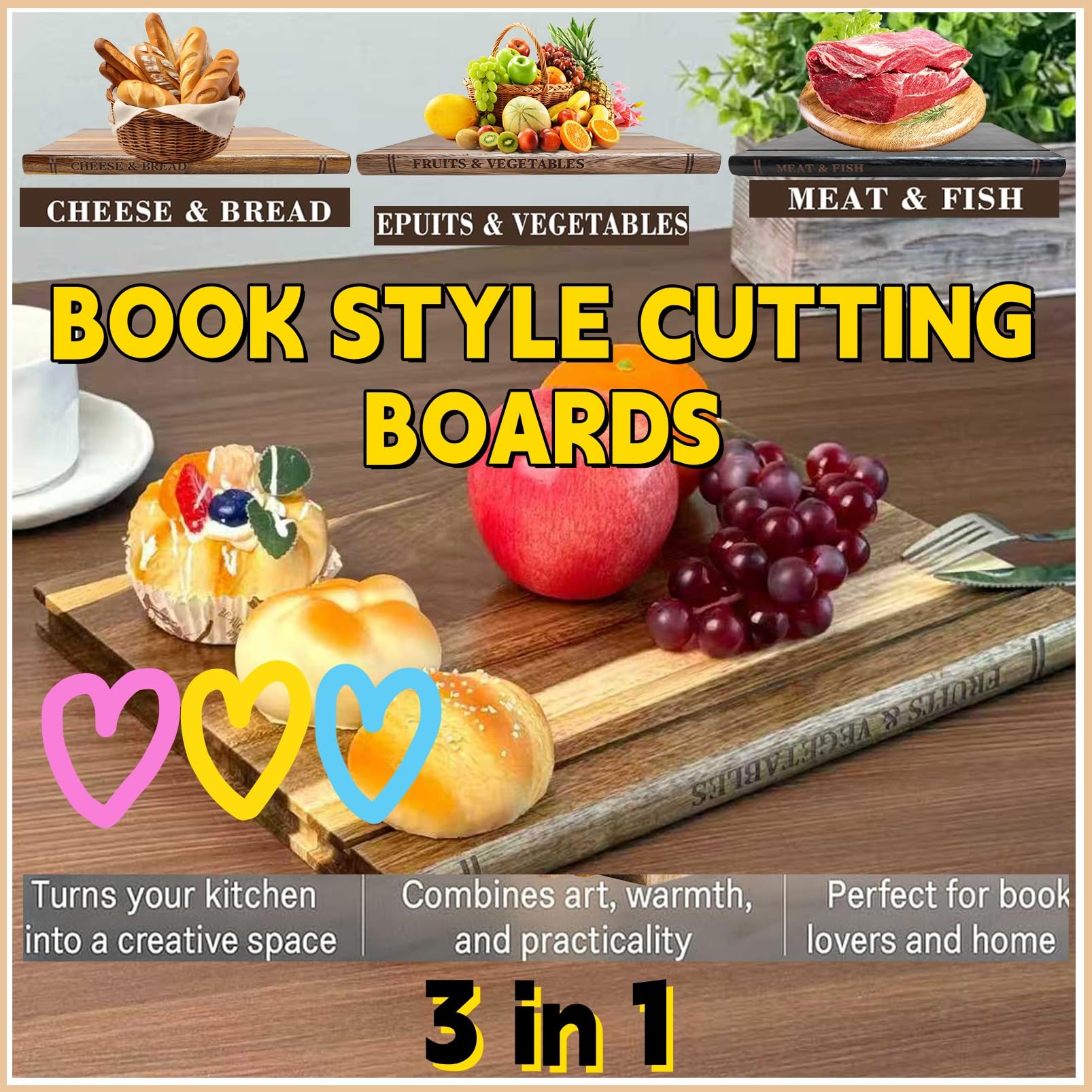 Cutting Board Book Set Planche à Découper En Forme De Livre Planche A Decouper Bois Acacia Cutting Board That Look Like Books Planche à DéCouper En Forme De Livre Pour Cuisine (SETS, 4 SETS)