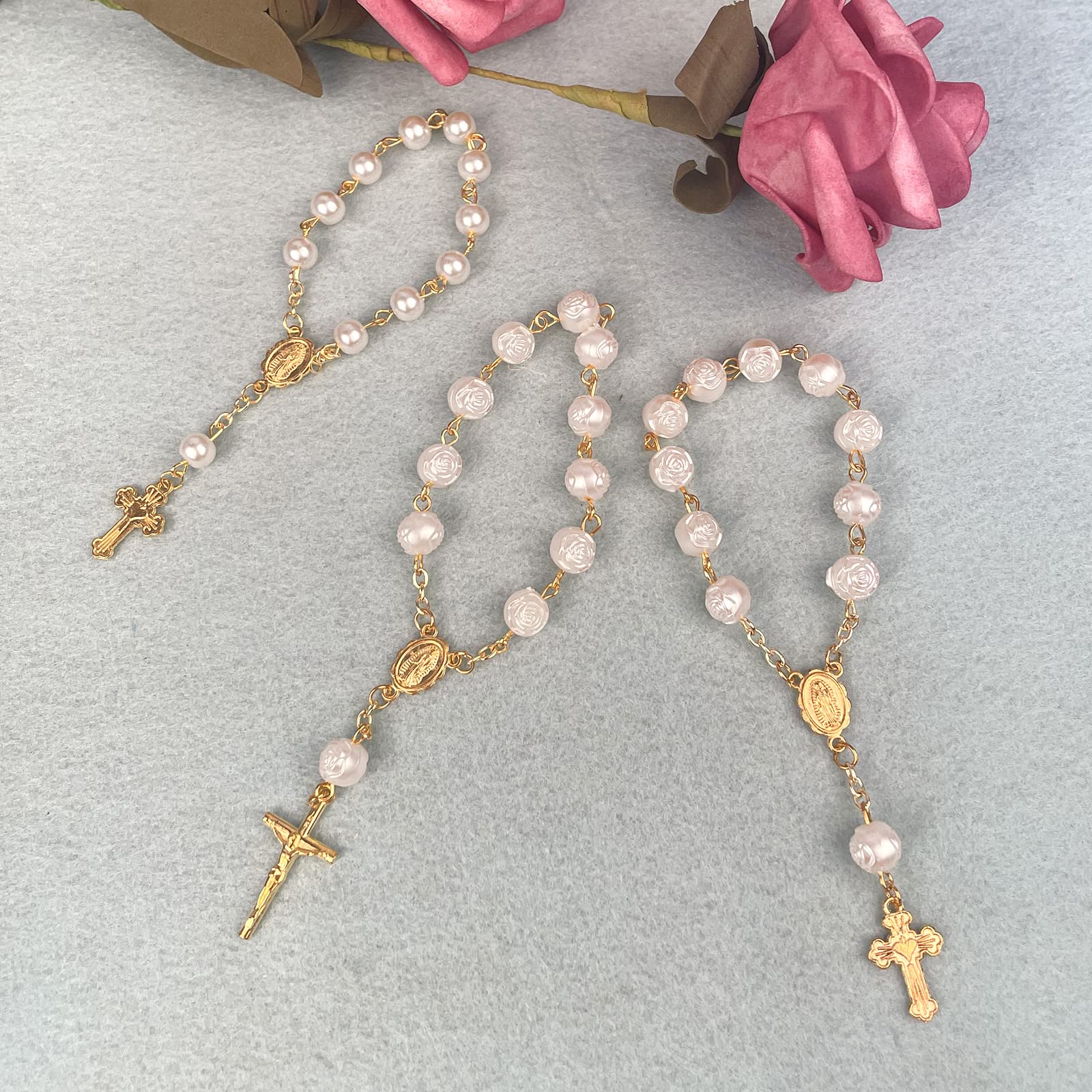 Chapelets À Doigts en Acrylique Chapelet Baptême Petit Chapelet avec Croix Faveur Fête pour Communion Baptême Fête Mariage Chapelets À Doigts Fausses Perles Catholiques Baptême Fête