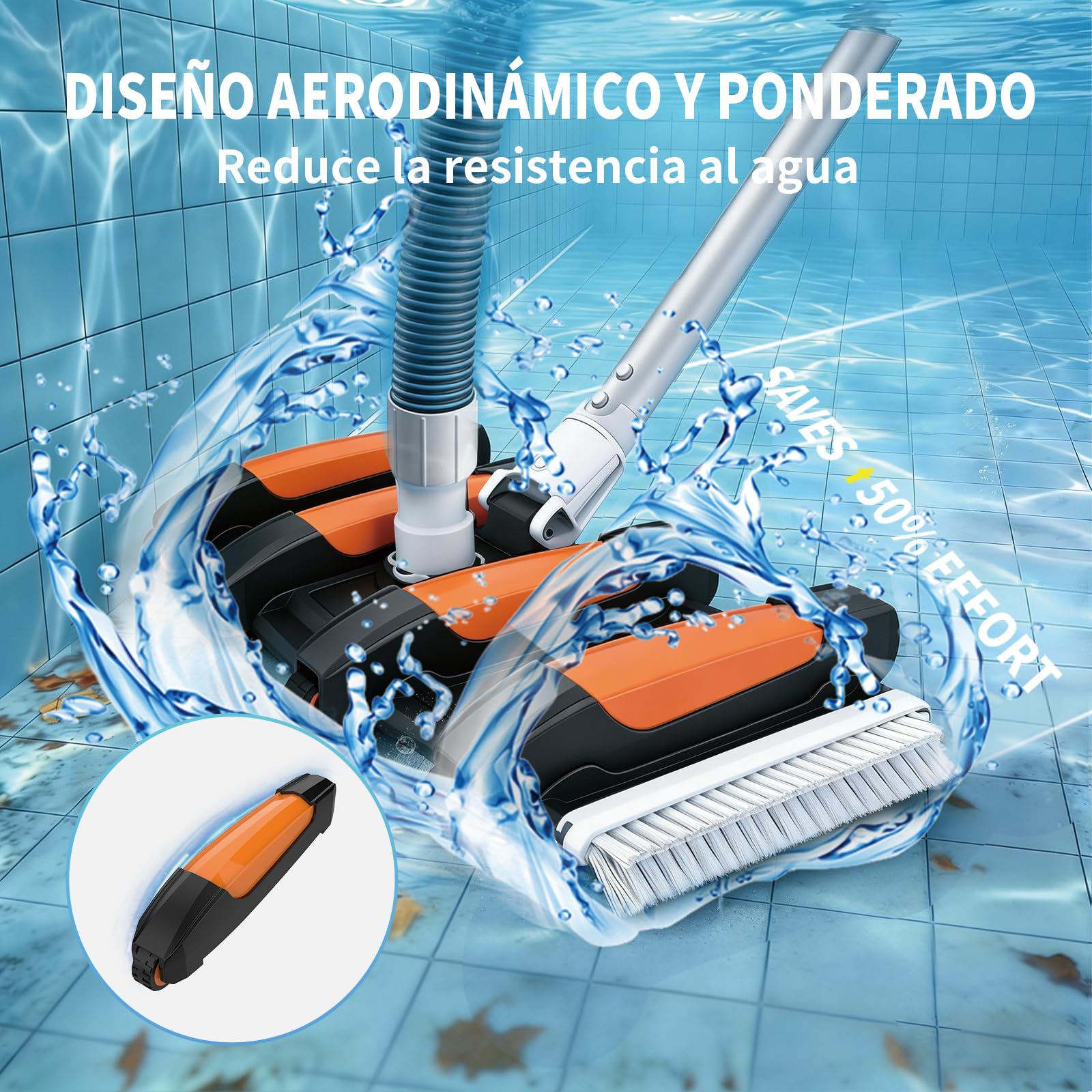 Cabezal de Aspiradora de Piscina, Limpiafondos Manual de Estanque Pesado para Piscinas Sobre el Suelo y Enterradas, Limpiador de Piscina, 45 cm de Ancho, Negro+Naranja