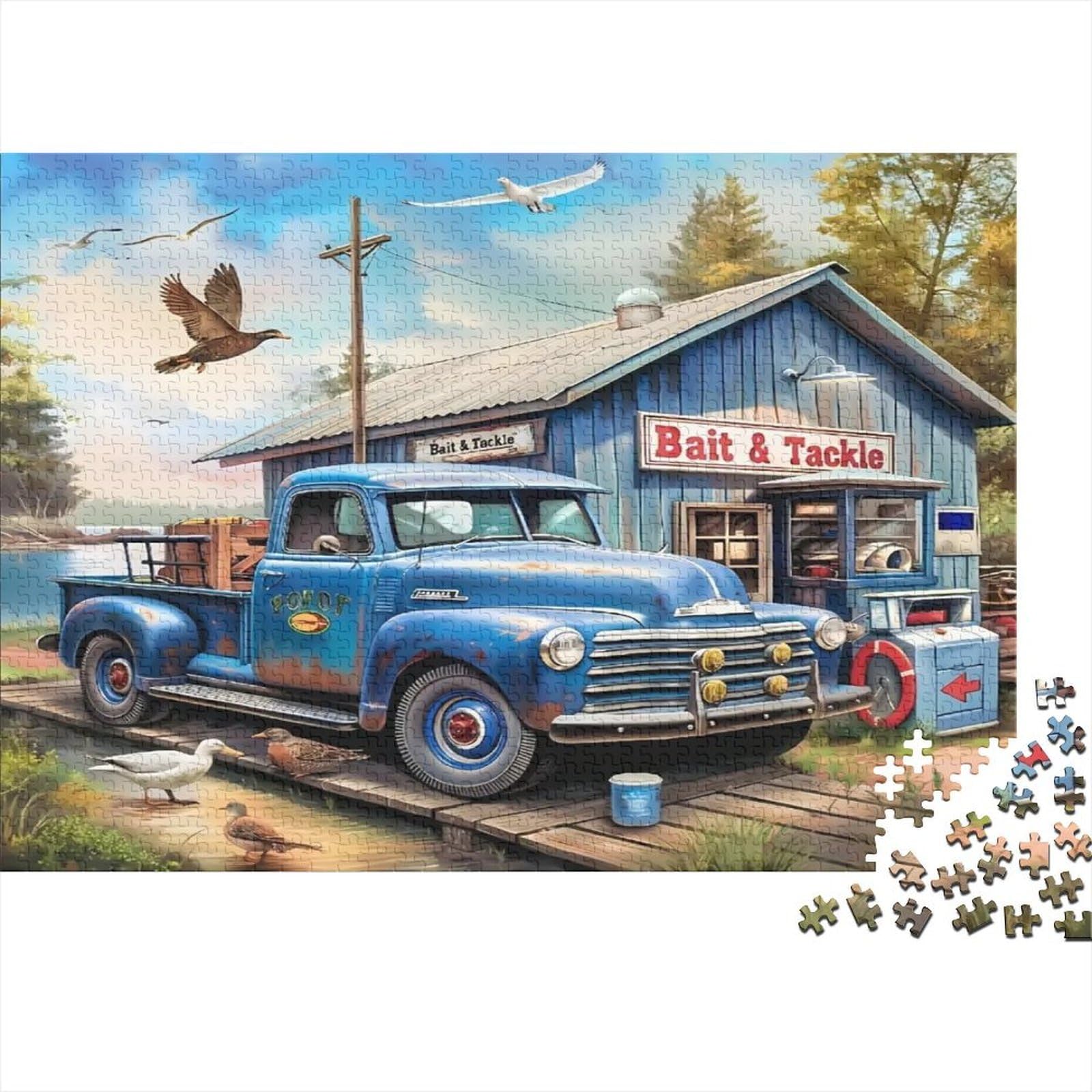 Vintage Blue Truck 1000 Piece Jigsaw Puzzle Adults Paper Puzzle Game Country Store Scene Relaxation Focus 38x26cm/1000pcs โ image 1