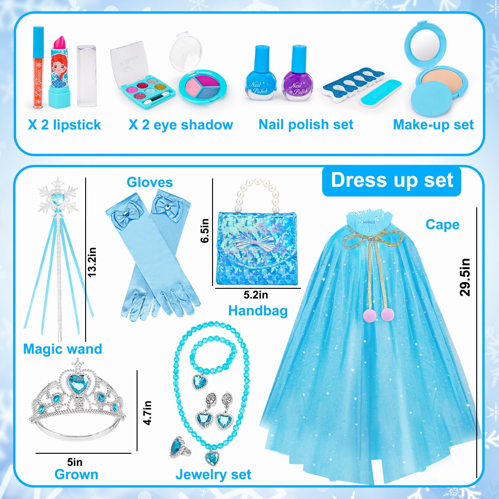 Frozen Toys Makeup & Dress Up Set Ages 3 4 5 6 Kids Makeup Kit Princess Set Girl Purse Real Make up Frozen Pretend Play Toy Nail Polish Set Birthday Gifts for Little Girls Toddlers 3-5 6-8 Year Old