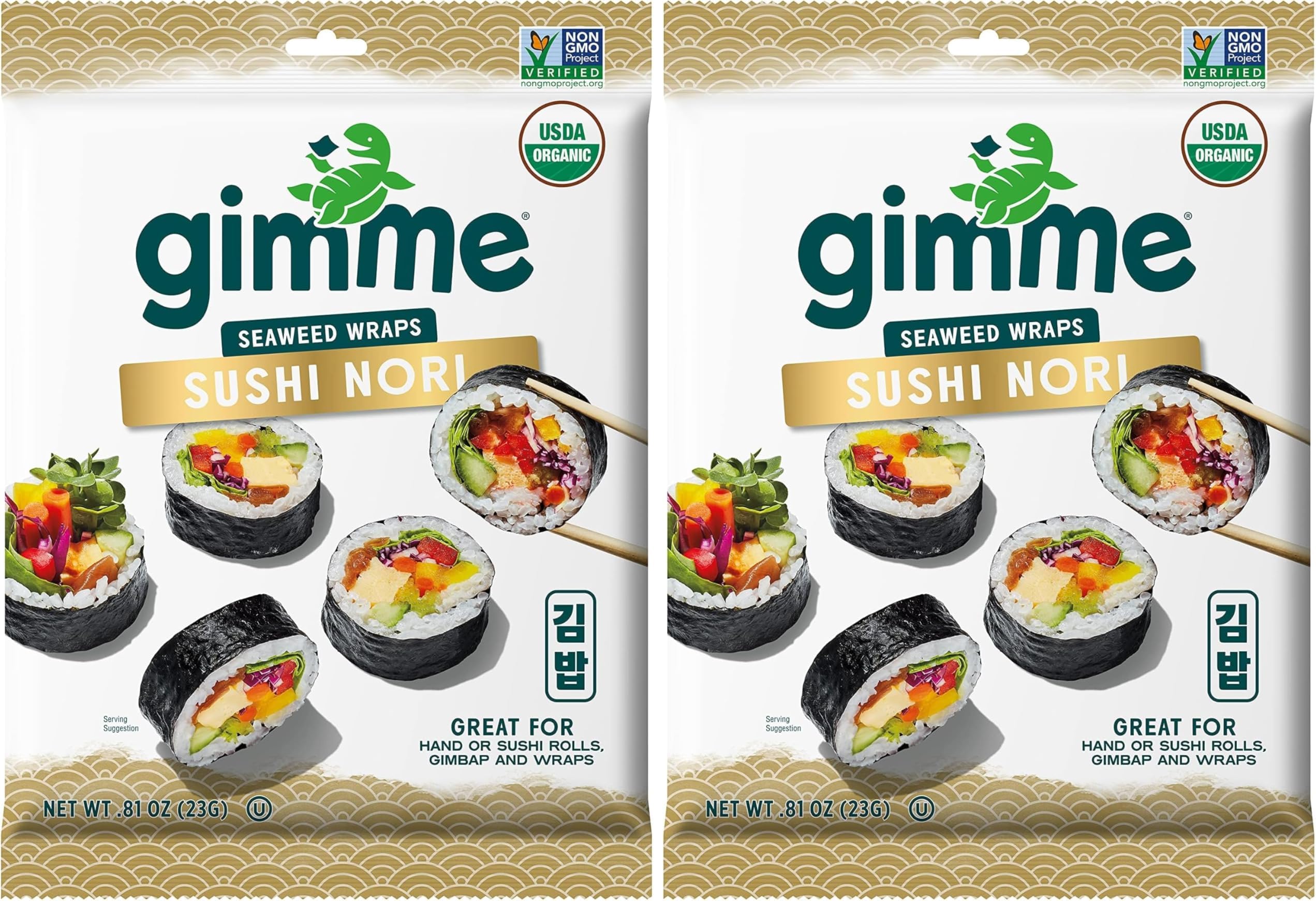 Gimme Seaweed Sushi Nori Premium Organic Roasted Seaweed Sheets, Keto, Vegan, Gluten-Free, Restaurant-style Sushi Nori Sheets 0.81 Ounce (Pack of 2)
