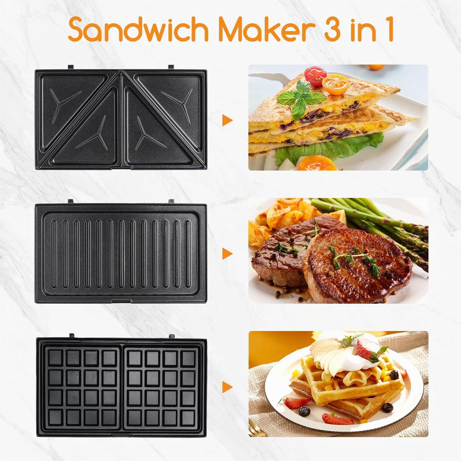 Aigostar Rubik - 750W Sandwich Maker/Grill/Waffle 3 in 1. Dimensioni Compatte con Sistema Automatico Termostatico, Piastre Antiaderenti e Rimovibili, lavabile in lavastoviglie, Design esclusivo