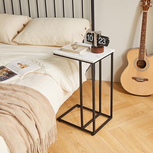 Miniatura 6 de Mesa auxiliar pequeña en forma de C, deslizable debajo del escritorio de la computadora portátil para sofá, mesa auxiliar de sala de estar, bandejas