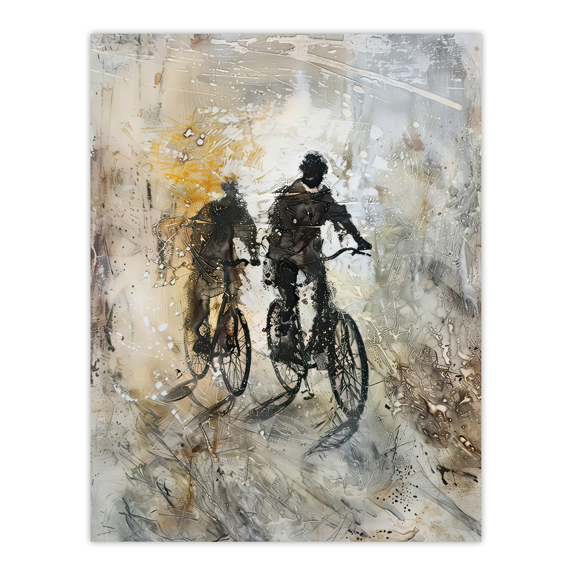 Artery8 Two Cyclists Bikes Dark Bubble Painting Artwork Living Room Large Wall Art Poster Print Thick Paper 18X24 Inch