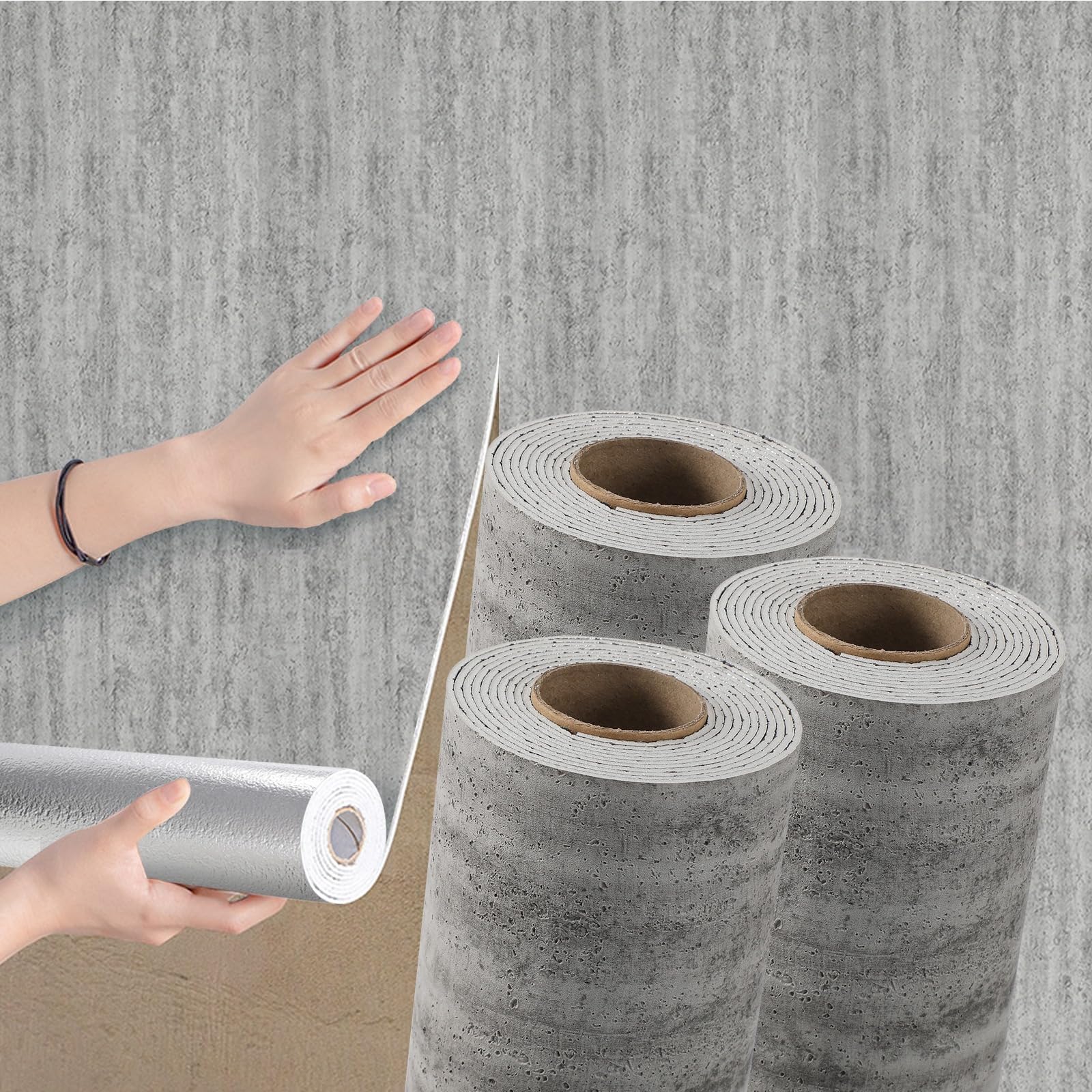 Takezuaa 3 Roll 3D Concrete Self Adhesive Thermal Wallpaper 2.5mm Thick