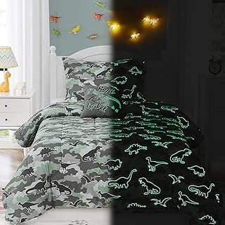Kaleido Space KALEIDOSPACE Kids Comforter Set Twin Size for Boys, Glow in The Dark Dinosaur Bedding Set Twin-1 Twin Comforter, 1 Decor Pillow, 1 Pillow Sham