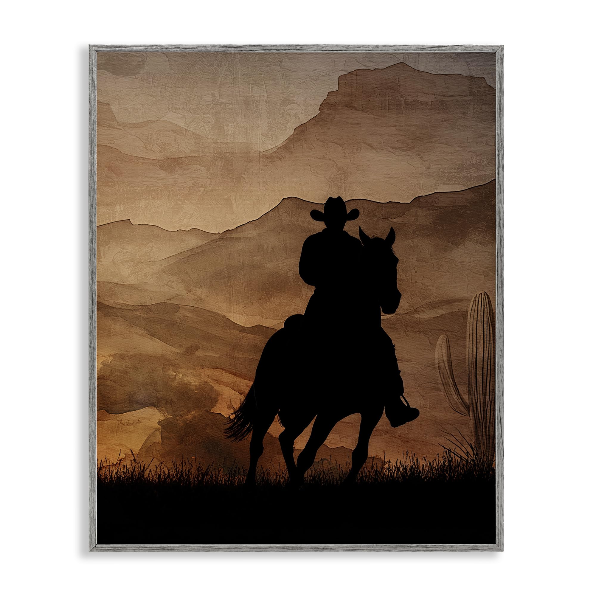 Stupell Industries Farmhouse Gray (Textured) 'Cowboy's Sunset Ride'| Framed Giclee Art