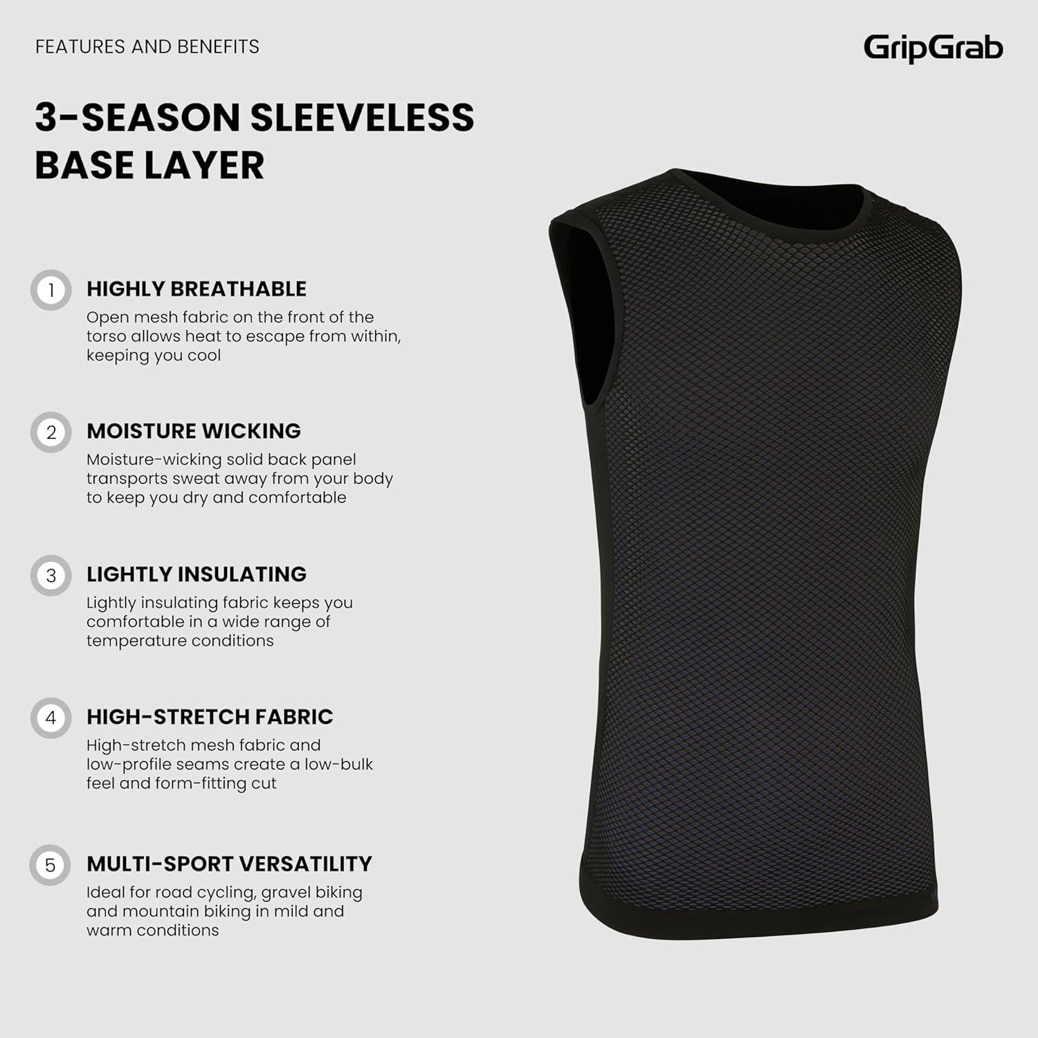 GripGrab 3-Season Sleeveless Cycling Base Layer High-Performance Mesh Bicycle Undershirt Spring Summer Compression Vest