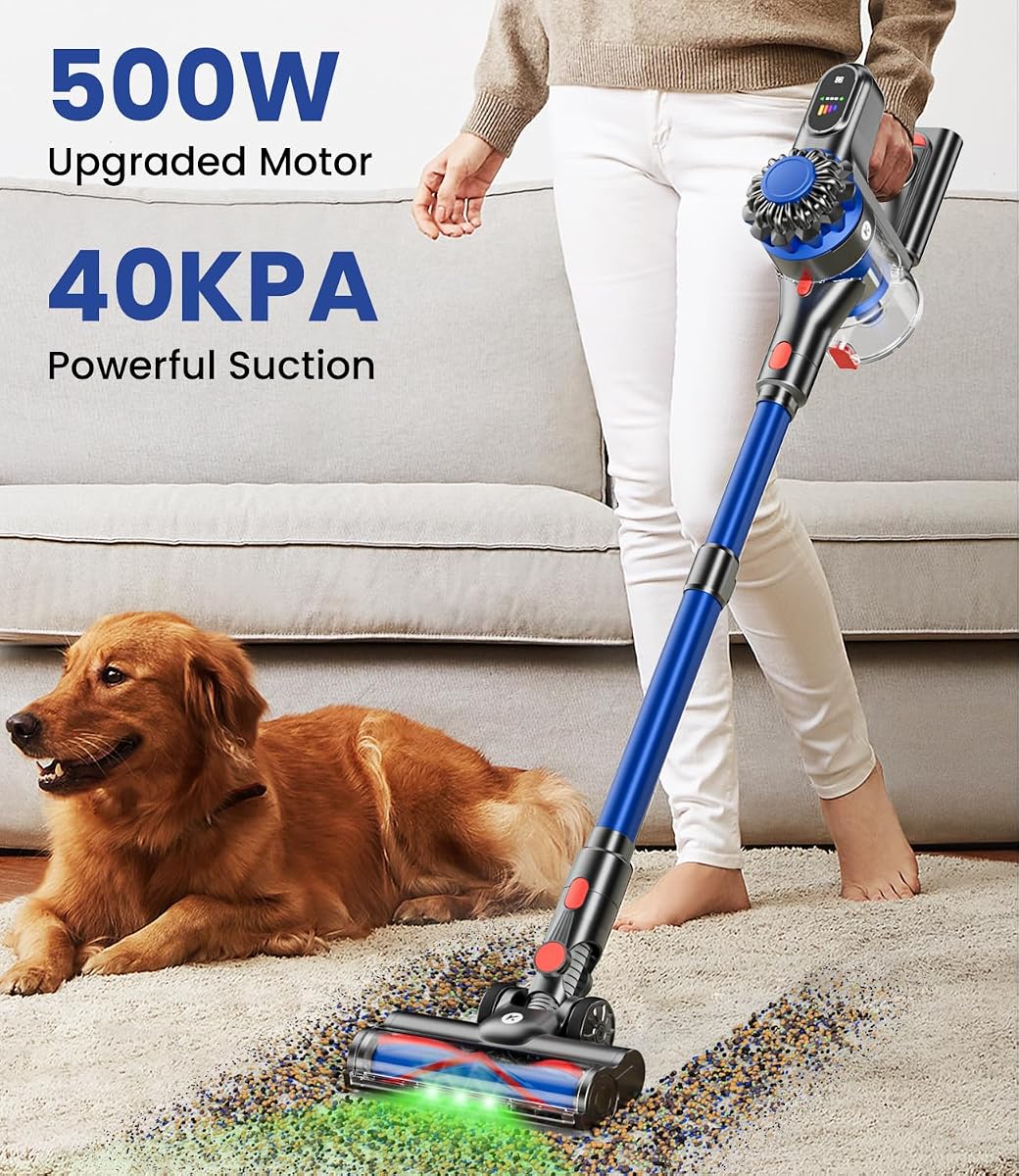 KARDV Cordless Vacuum Cleaner, 500W/40Kpa Vacuum Cleaners for Home, 60Mins Stick Vacuum with LED Display, Anti-Tangle & Wall Mount Charging, 8 in 1 Lightweight Vacuum for Hard Floors Carpet Pet Hair image 1
