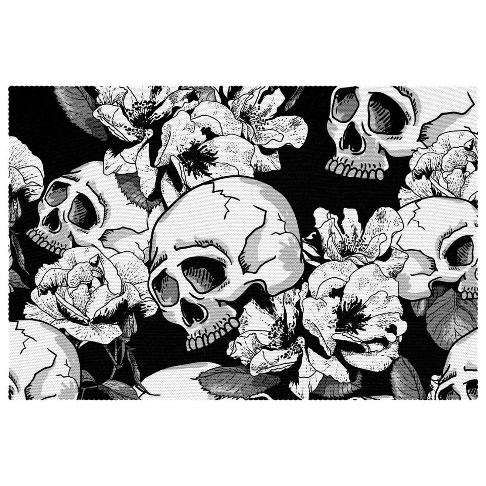 Sets de table motif crâne floral en tissu Oxford pour repas thématiques et cuisine