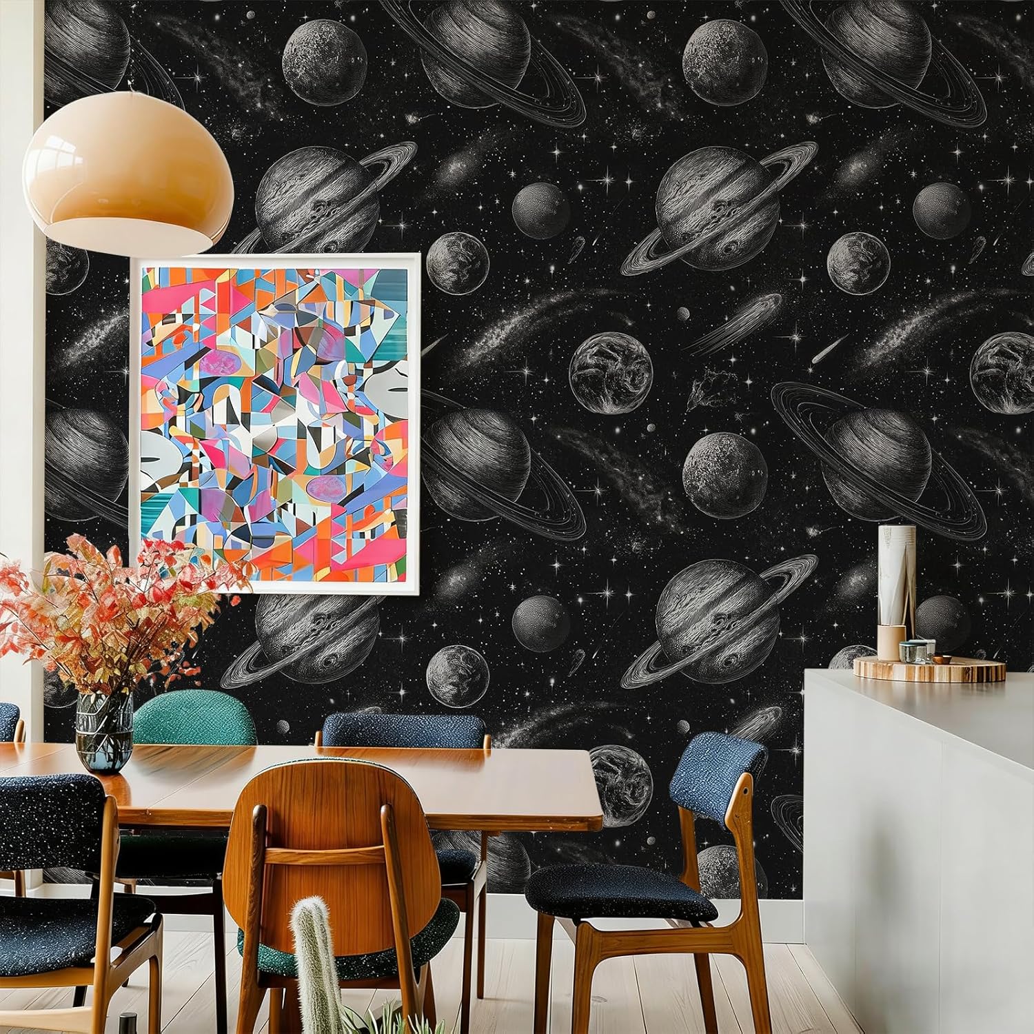 Stickorama Vintage Space Peel and Stick Wallpaper Self Adhesive 17.72" x 236.2'' Wall Paper Renter Friendly Removable Waterproof Black Celestial Galaxy Sci-Fi Accent Wall for Living Bedroom Game Room