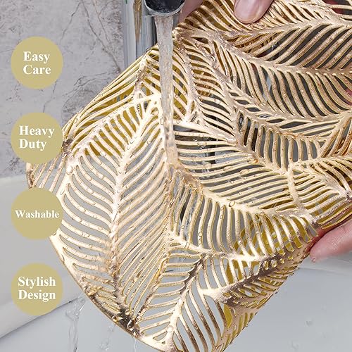 Miniatura 2 de U'Artlines Paquete de 12 manteles individuales redondos de vinilo prensado metálico, manteles individuales laminados con hojas laminadas,