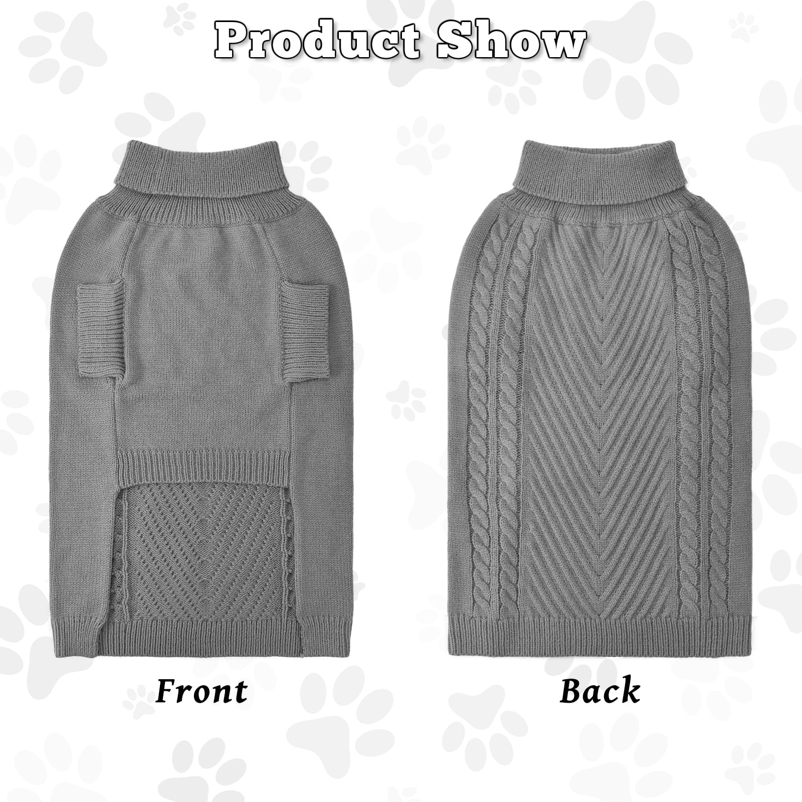 Suéter para perro grande, suéter de cuello alto, suéter de punto térmico para otoño e invierno, suéter cálido de manga larga para perros medianos y grandes (gris, S)