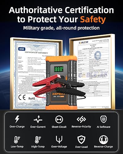 Miniatura 4 de ASPERX Arrancador con compresor de aire, actualización y certezas de seguridad 10L de gasolina8L diésel (casi todos los automóviles) 12V caja de