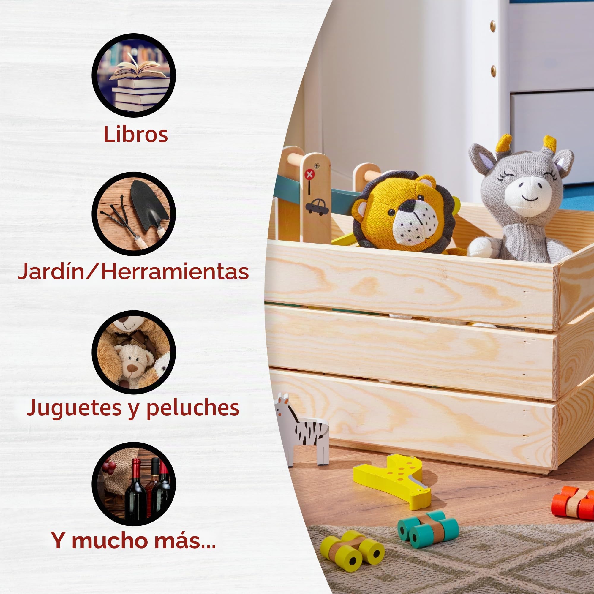 Inter Link - Caja de madera - Caja de madera maciza apilable - Caja de almacenaje, Para fruta, verdura, vino, jardín, baño, cuarto de juegos - Ahorro de espacio, práctica - 65 x 31,5 x 23cm Valloni L