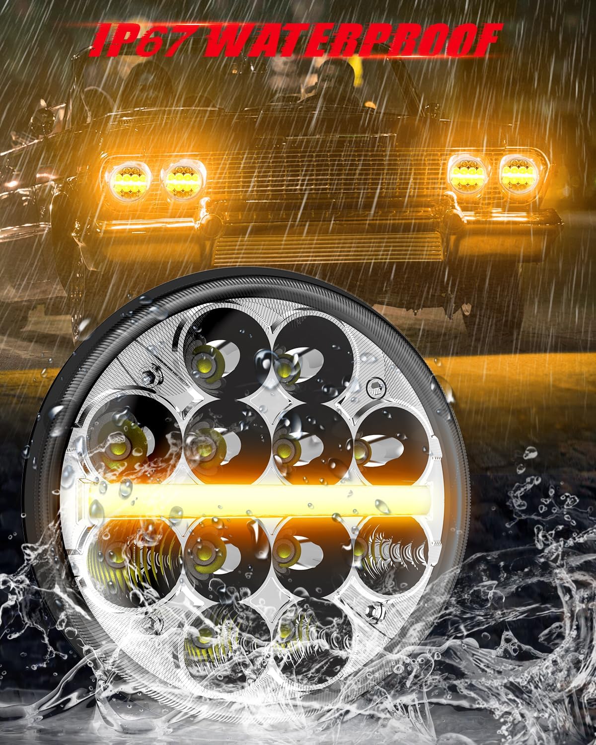 5.75" (5-3/4) Inch Round LED Headlight Hi-lo Beam+DRL+Turn Signal for Muscle Car/Sports Car/Truck/Tractor 35W SAE Sealed Beams Compatible with Chevy Impala/Corvette/El Camino/Firebird/Pontiac GTO