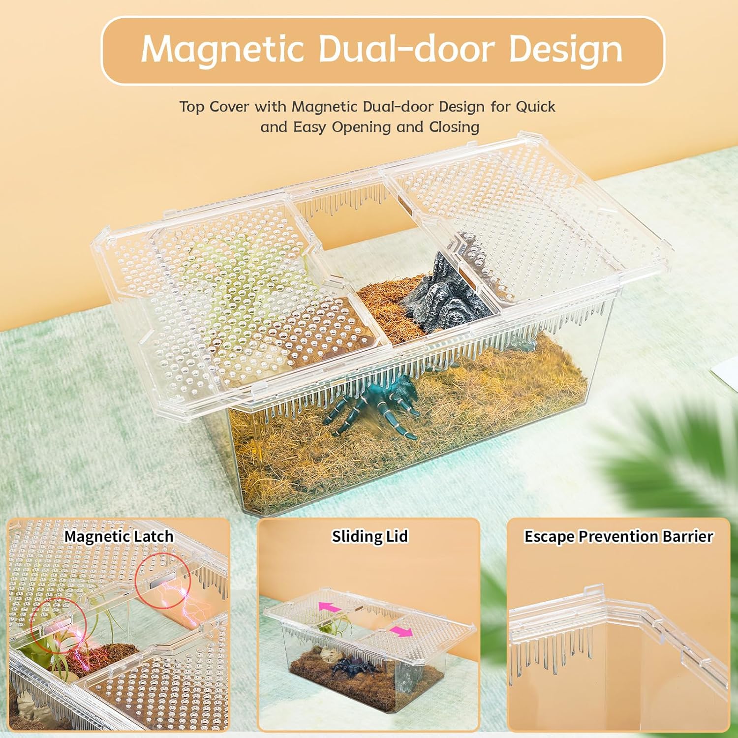 High-Transparency Reptile & Insect Enclosure Terrarium with Magnetic Door, Excellent Ventilation, Easy Cleaning, and Strong, Long-Lasting Build for Cricket,Frog,Gecko(White, 9.3x6.2x4.6 Inch)