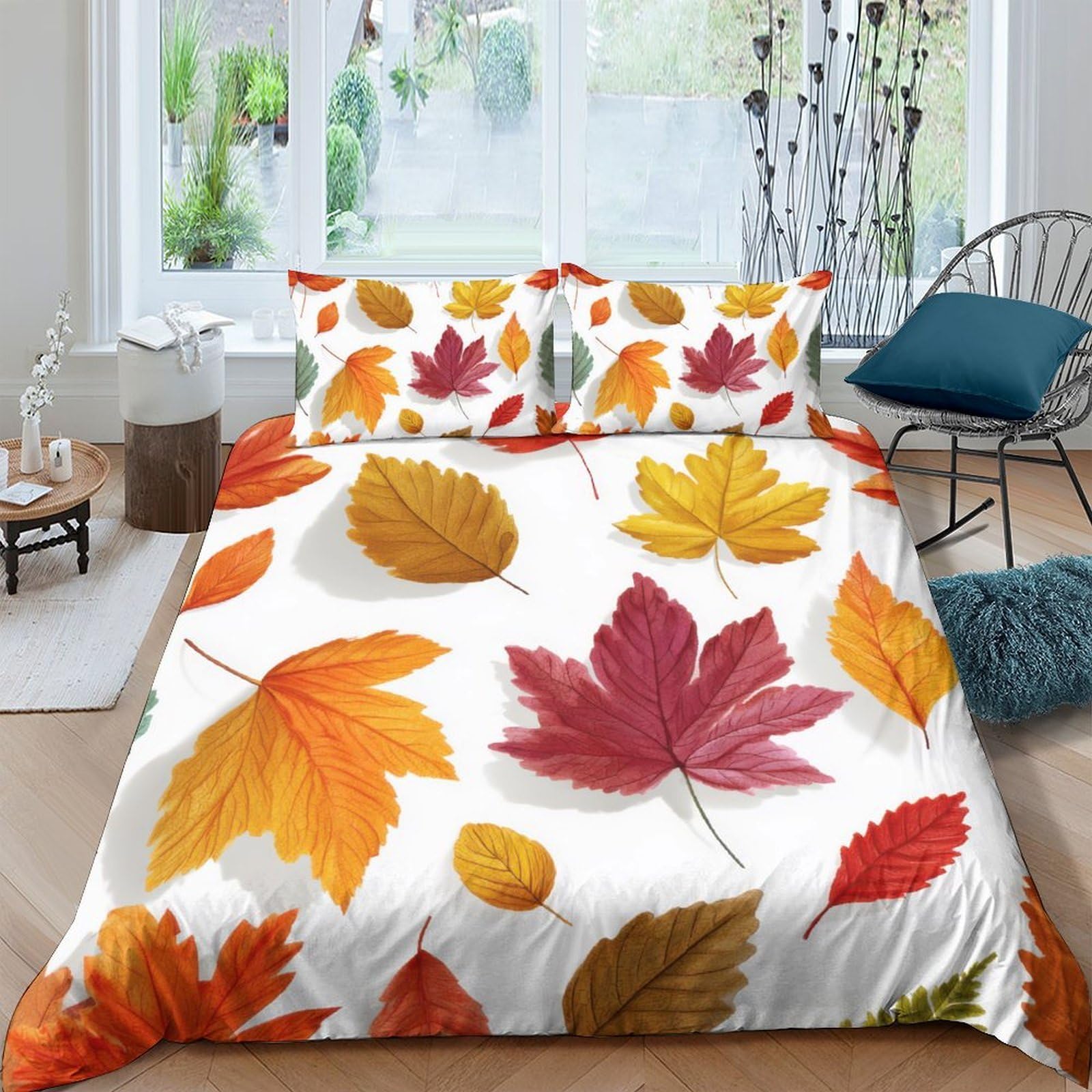 Ctjqhvkz Style-2 3D Printed Autumn Maple Leaf Fitted Sheet Microfiber Soft Breathable Rustic Oak Bed Cover For Bedroom Dorm Decor Single（135X200cm）