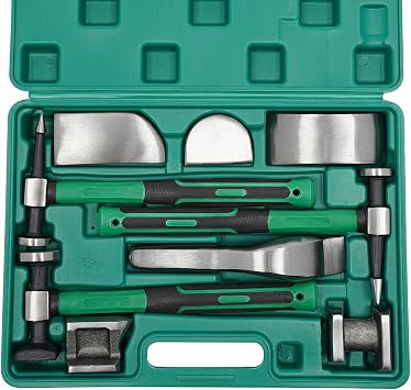 9 Piece Auto Body Repair Tool Carbon Steel Body Fender Tool Body Hammer Dent Body Car Body Repair Tool Kit Roller Fixer Dent Remover Tool for Home Use and Auto Repair Shops