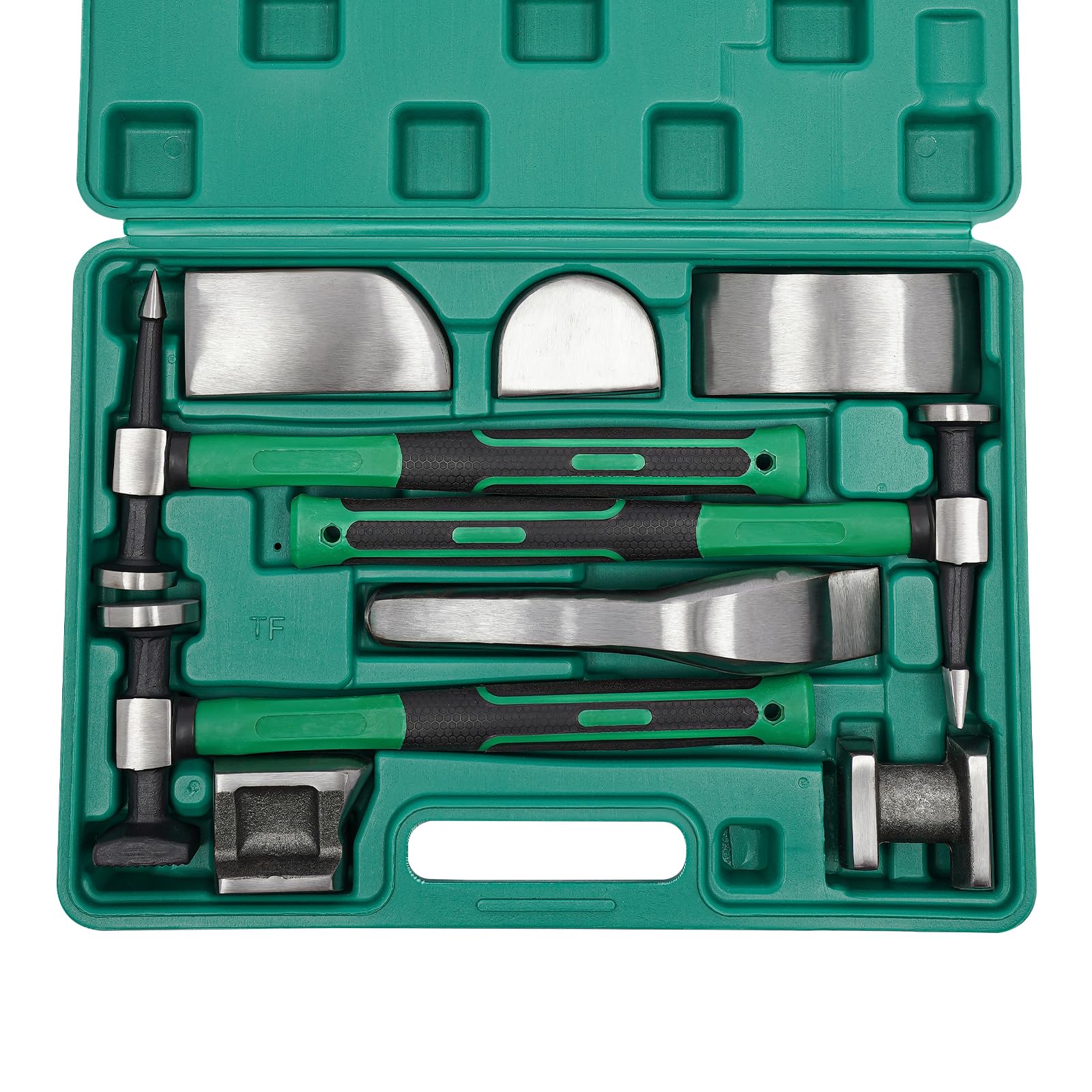 BGYUHWQ Auto Body Repair Kit, 9PCS Hand Car Auto Body Work Hammer Fender Tool, Dent Crowbar Metal Repair Kit Fender Carbon Steel Dolly and Hammer Dolly Set with Carrying Case