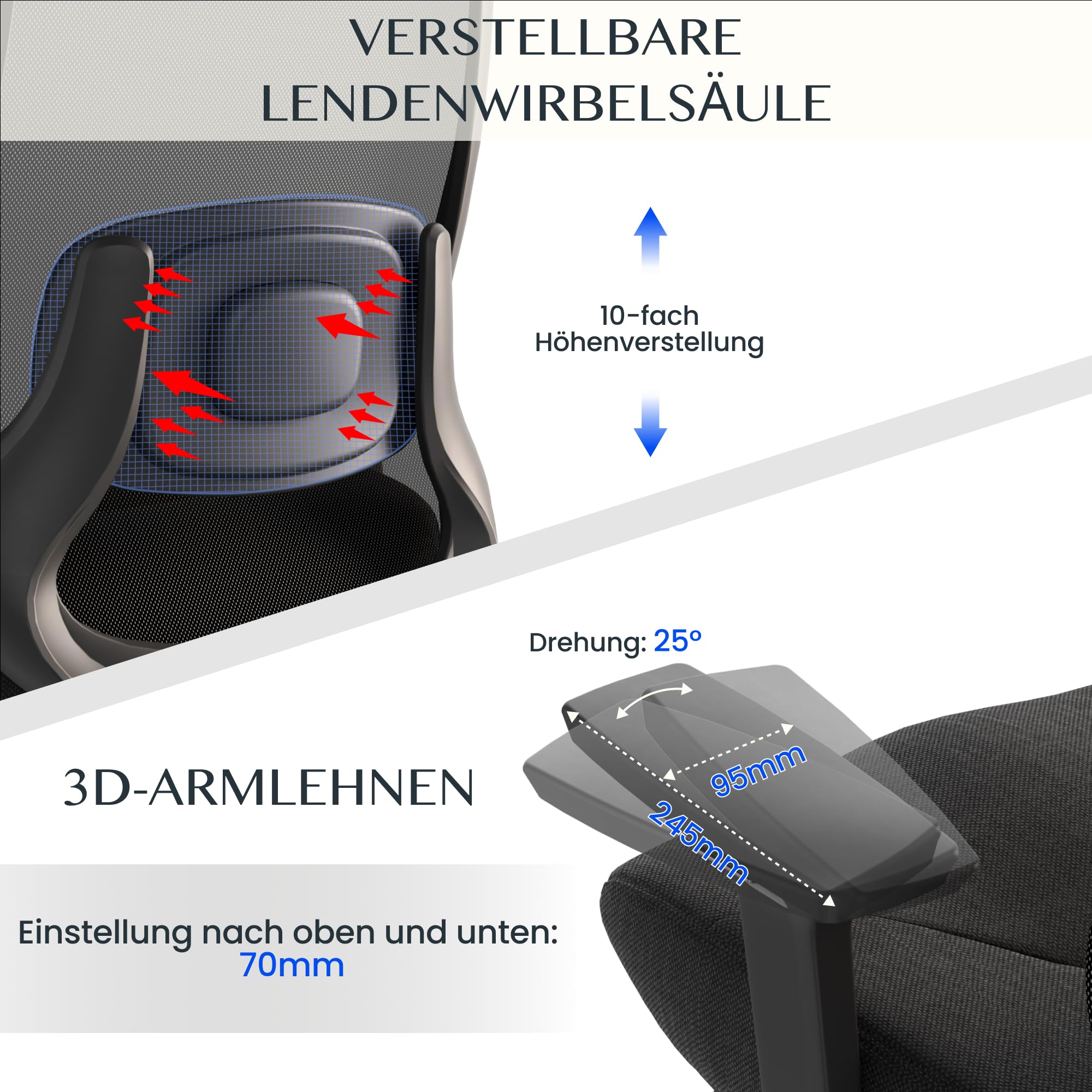 FLEXISPOT MasterEase Masażowe Krzesło Biurowe z Podnóżkiem i Gumowymi Kółkami, Ergonomiczne Krzesło Biurowe z 2D Wsparciem Lędźwiowym z Funkcją Grzania i Masażu (Czarny (z podnóżkiem PLUS kołami))