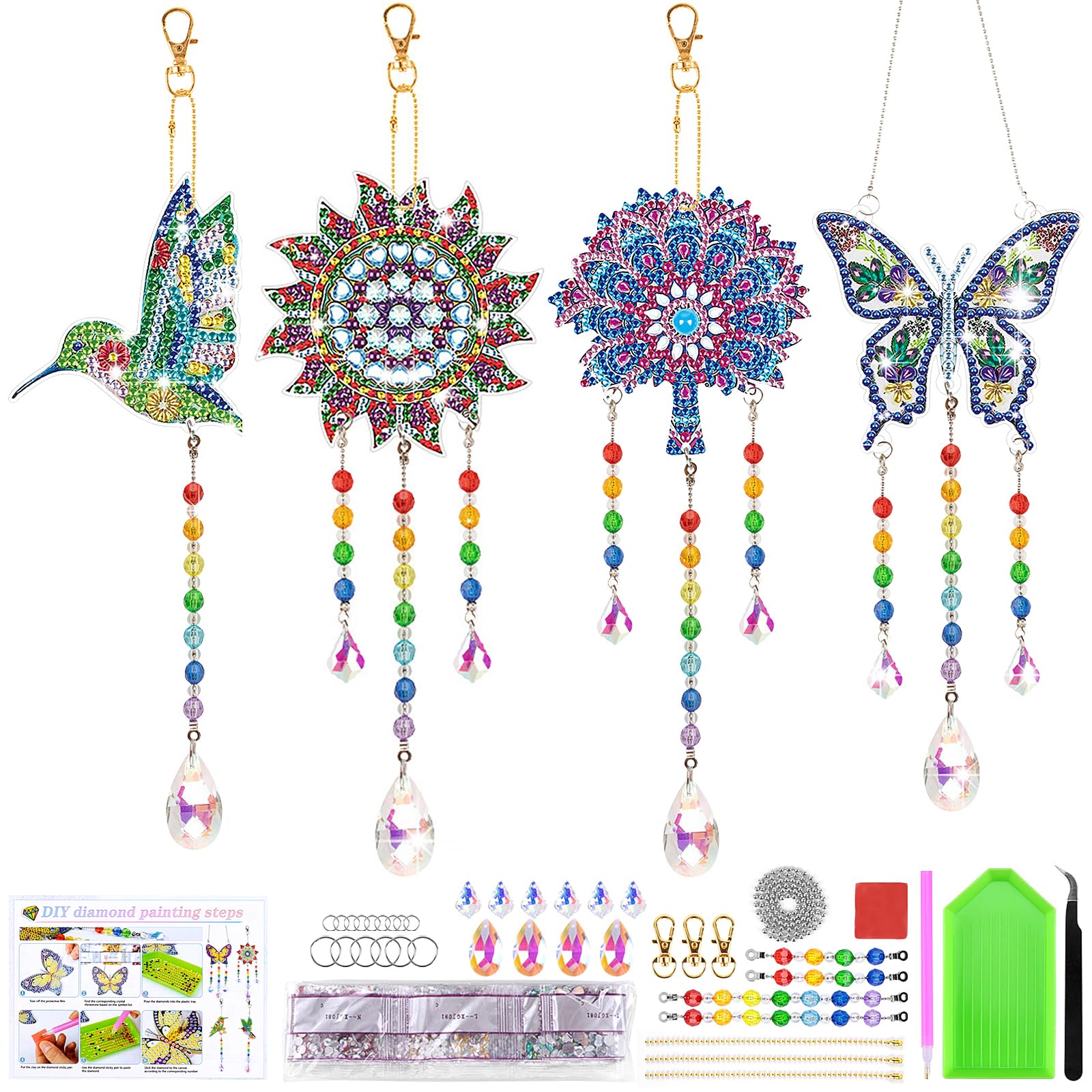 Yotako DIY Diamond Painting Sonnenfänger Windspiel Bastelset, 3-in-1 Acryl Diamant Malerei Kit für Kinder und Erwachsene, ideal für Dekoration und Stressabbau