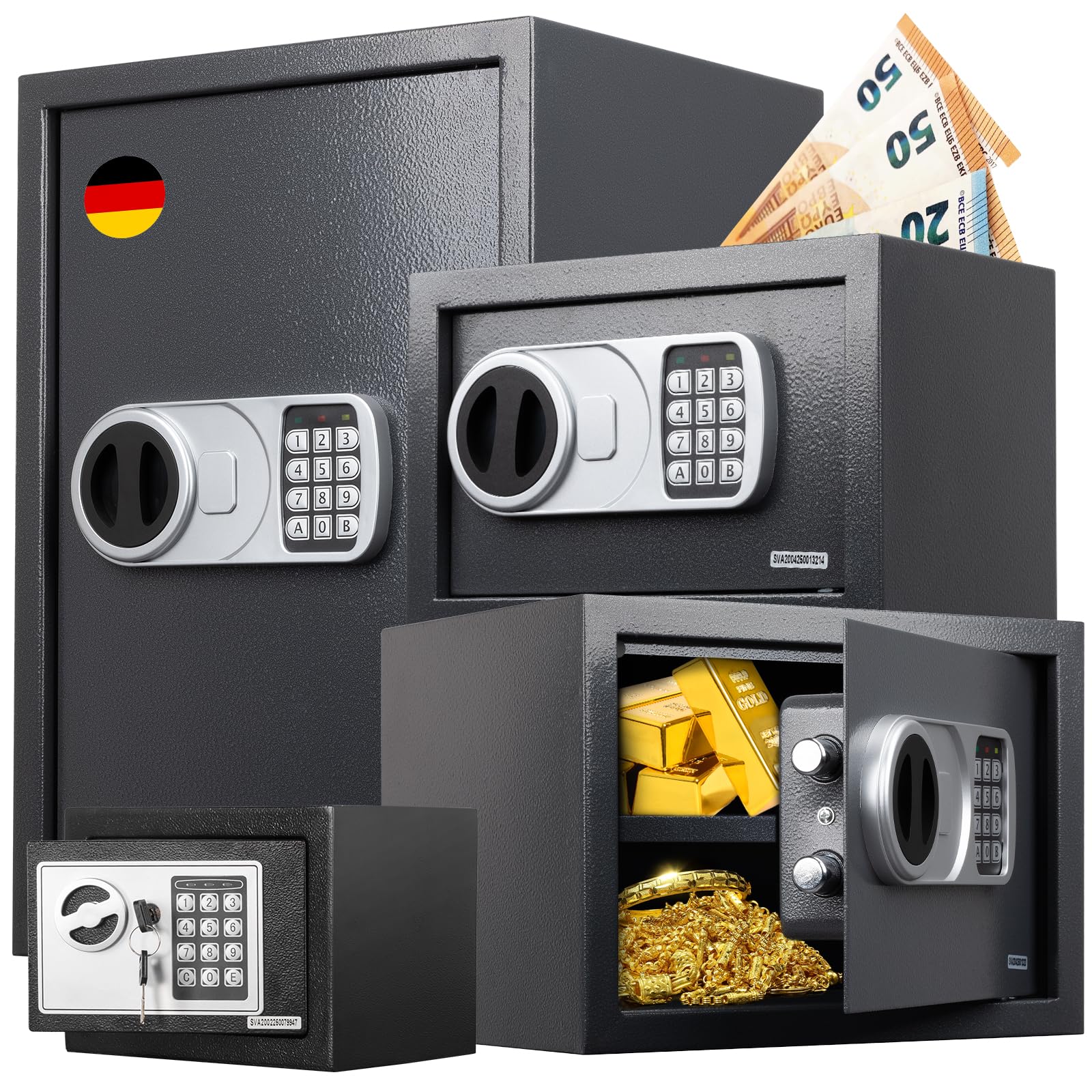 Floordirekt Safe Tresor für Zuhause, 16L 25H x 35B x 25T cm, Möbeltresor mit Schlüssel und Zahlenschloss, Kleiner Wandtresor, Geldtresor, Möbelsafe für Bargeld, Schmuck, Wertsachen (Safemaxx)