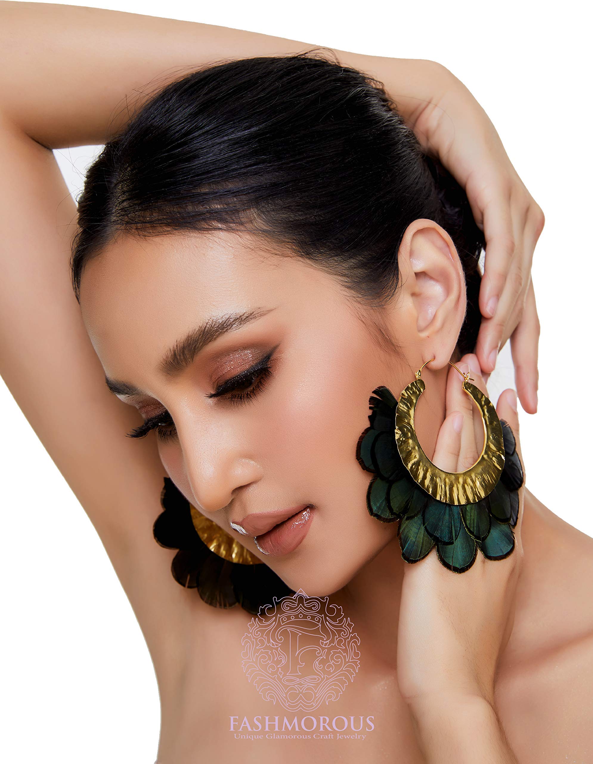 Fashmorous Feather Earring for Women Hoop Earrings for Women Gold Plated Statement Earrings for Women Handmade Bohemian Lightweight