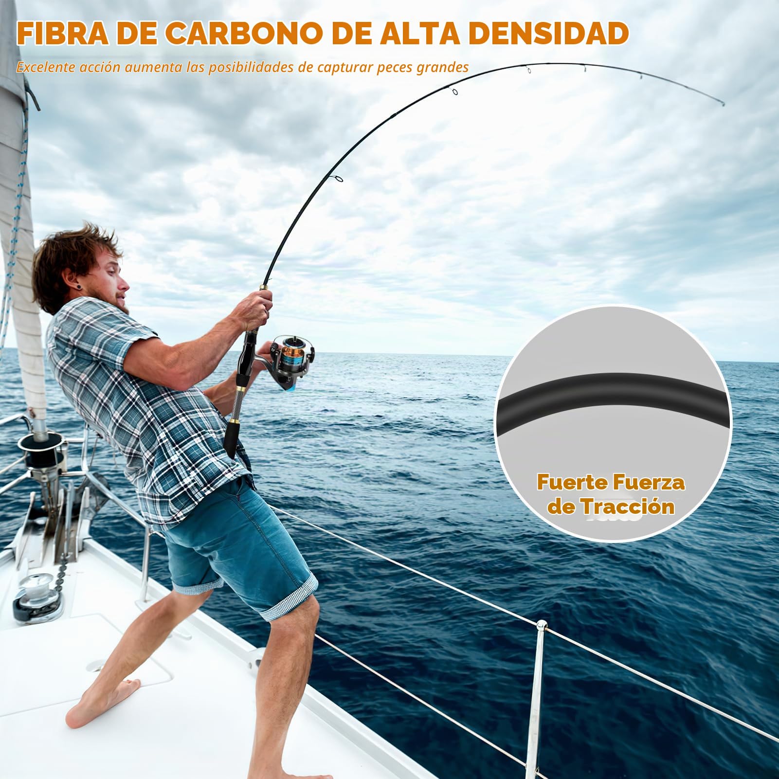 Ertisa Caña de pescar Spinning, 2,1 m de fibra de carbono, cañas de pescar telescópicas, set combinado caña de spinning y carrete de pesca cebo de pesca, kit de bolsa de transporte para mar y agua
