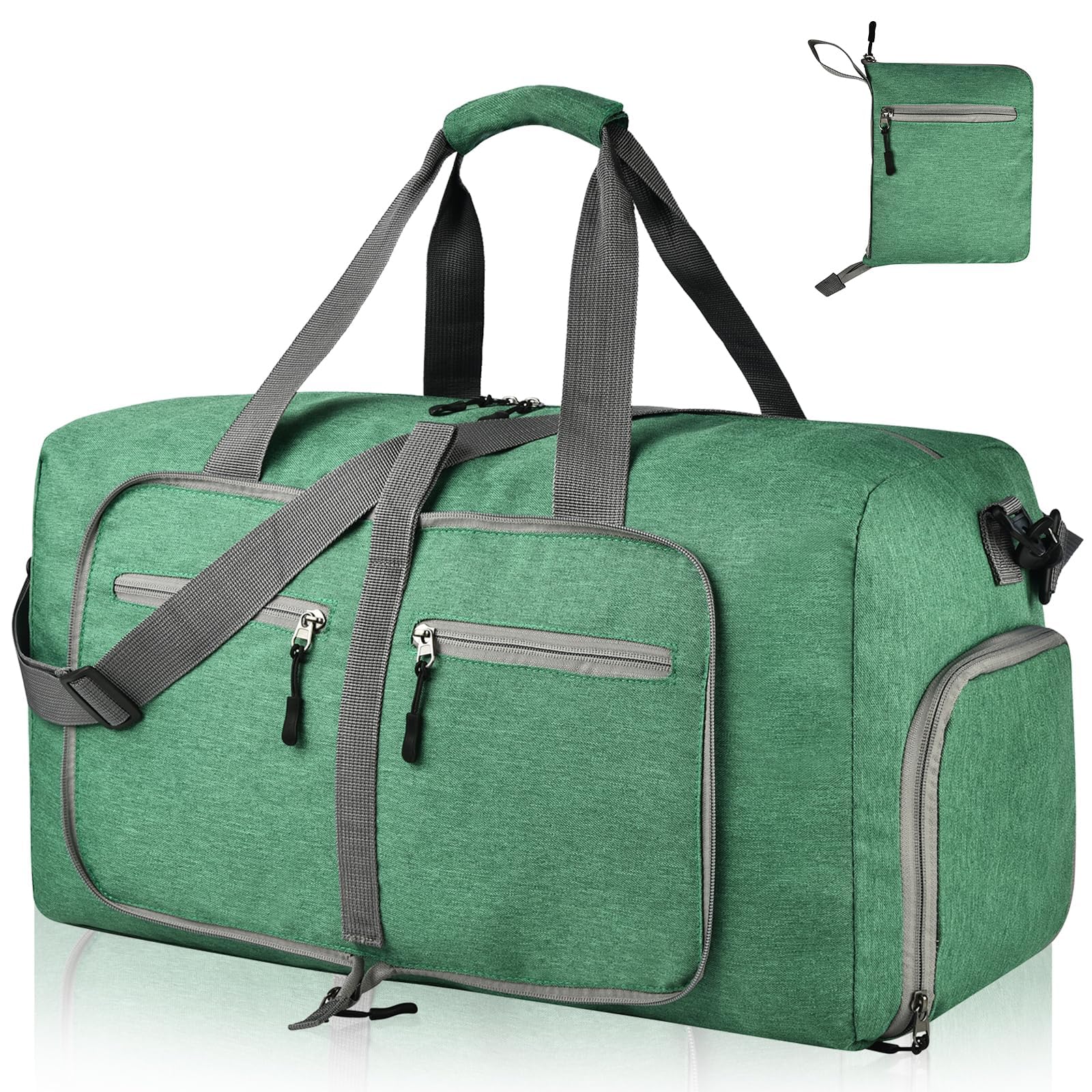 Dimayar 65L Travel Duffle Bag for Men Women - Foldable Duffel Bag with Shoes Compartment - Overnight Bags Waterproof & Tear Resistant(Forest Green)