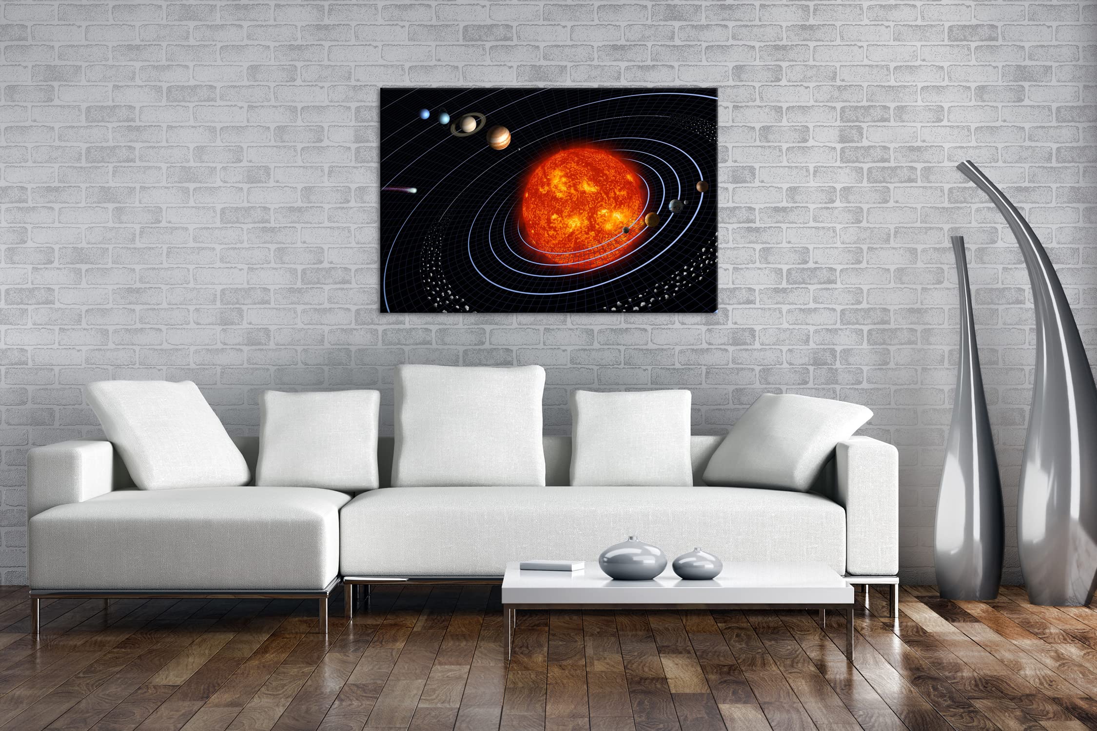deyoli Unser Sonnensystem Format : 75 x 50 cm Impression numérique de qualité supérieure avec cadre en bois véritable
