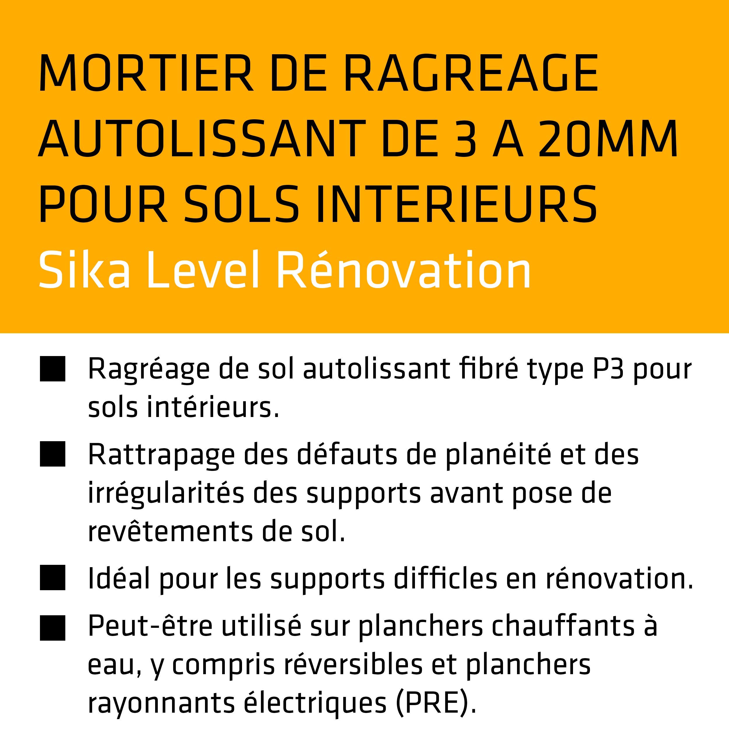 Sika Level Rénovation - Mortero de nivel, autonivelante de fibra para suelos interiores y reformas (P3), 25 kg