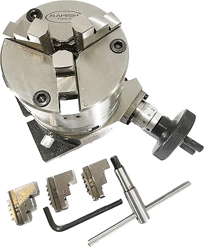 Miniatura 5 de Mesa giratoria para fresadoras 4 pulgadas (3.937 in) 4 ranuras horizontales y verticales con mandril de centrado automático de 3.937 in con placa