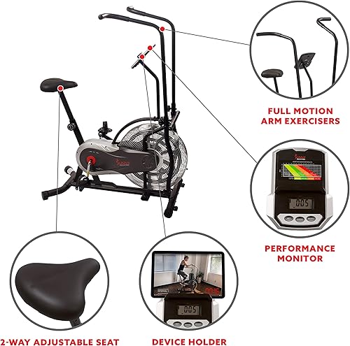 Miniatura 3 de Sunny Health &amp; Fitness Bicicleta de aire, bicicleta estática con ventilador con resistencia ilimitada y soporte para tablet