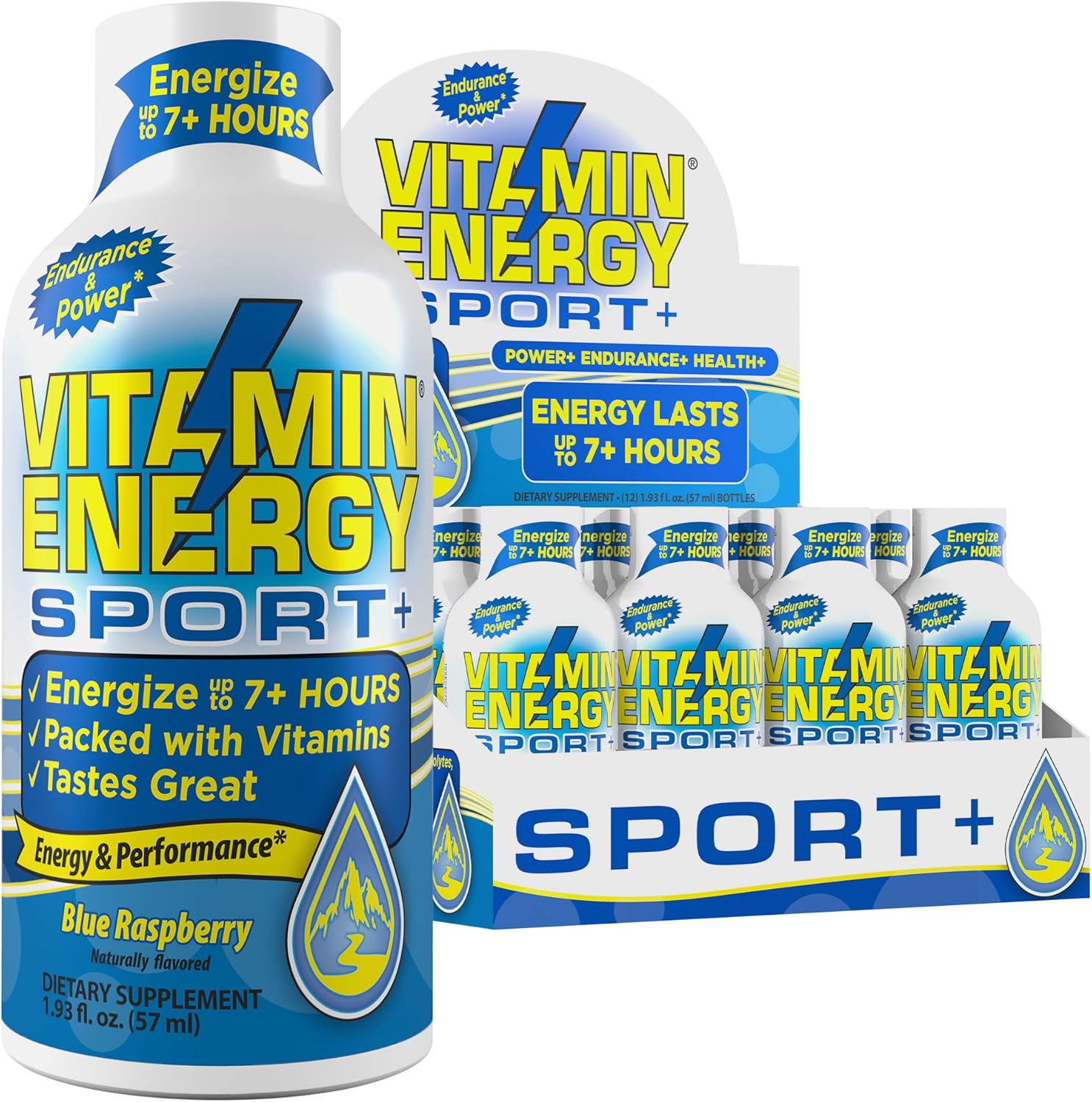 (12 Pack) VitaminEnergy™ Sport+ Energy Shots, Lasts up to 7+ Hours, Blue Raspberry Energy Drink With Electrolytes, Vitamin Supplements, Natural Caffeine, and Energy Boosting Keto Drink, 1.93 fl oz Ea. : Health & Household