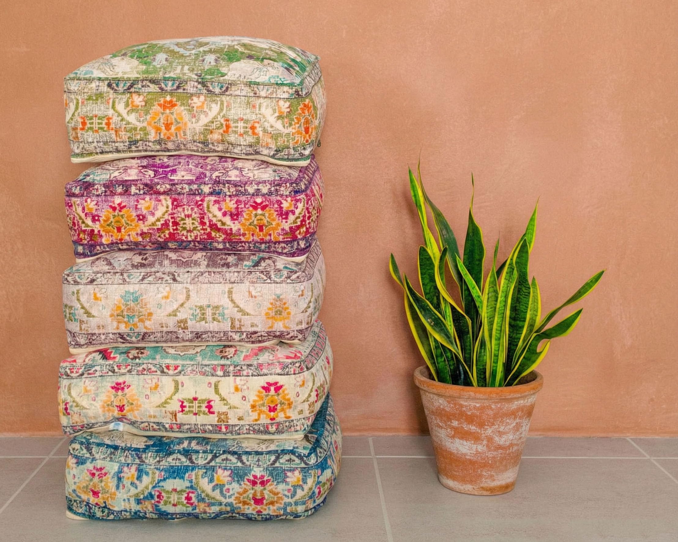 Mandala Life ART Funda de cojín de Piso Bohemian Rug - Cuadrada 60x20 cm - Puf de decoración de habitación Artesanal de Lujo para meditación, Yoga y Boho Chic Funda de Almohada de Piso para Asientos