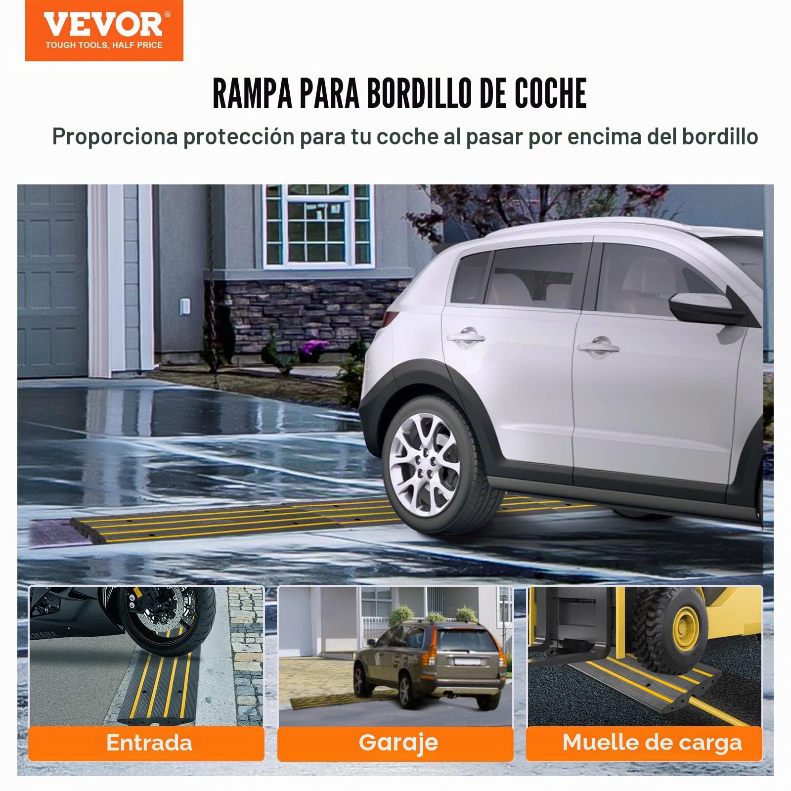 VEVOR Rampa para Silla de Ruedas Altura de 6,5 cm Rampa de Goma Carga de 15 t Rampa Antideslizante Extensible para Silla de Ruedas para Muelle de Carga Puerta de Entrada de Garaje, 122 x 40,5 x 6,5 cm
