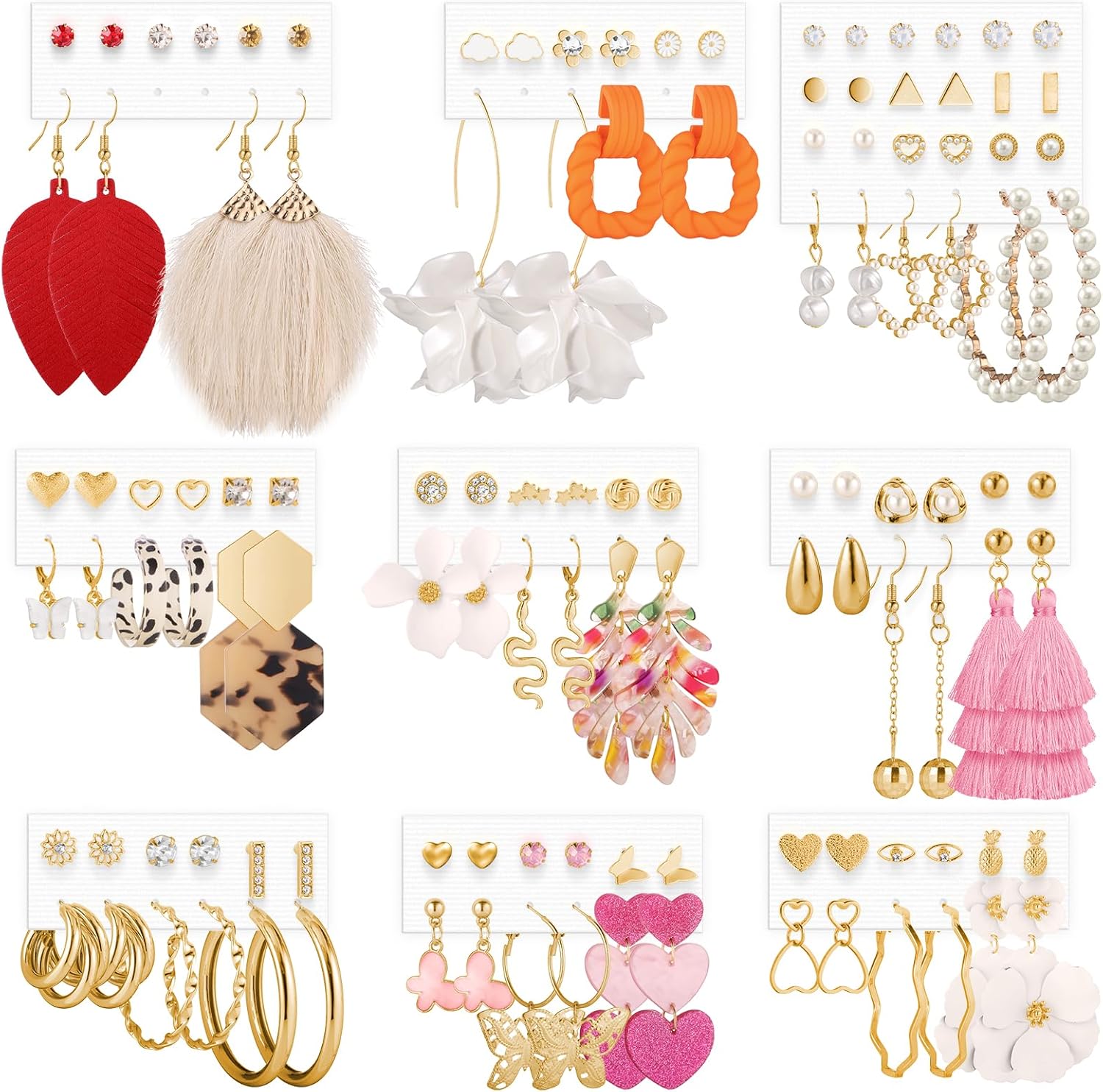 Earrings Set for Women, Funtopia Fashion Tassel Earrings Acrylic Hoop Stud Drop Dangle Earrings for Birthday Party, Assorted Styles and Colors