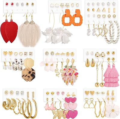 Earrings Set for Women, Funtopia Fashion Tassel Earrings Acrylic Hoop Stud Drop Dangle Earrings for Birthday Party, Assorted Styles and Colors