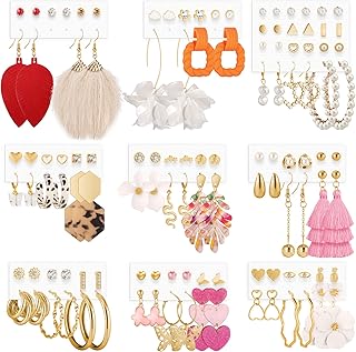 Earrings Set for Women, Funtopia Fashion Tassel Earrings Acrylic Hoop Stud Drop Dangle Earrings for Birthday Party, Assorted Styles and Colors