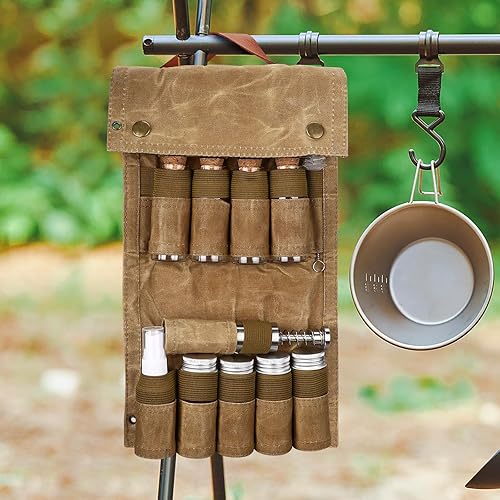 Miniatura 7 de TOBWOLF Kit de especias para acampar con 9 tarros, 2 molinillos de salpimienta, bolsa de especias portátil, organizador de bolsa de almacenamiento