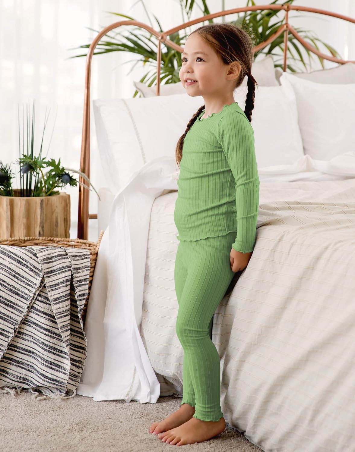 VAENAIT BABY 6M-12Y Infant Kids Toddler Junior Girls Soft Comfy Modal Tencel Shirring Sleepwear Pajamas 2pcs Set - Image 3