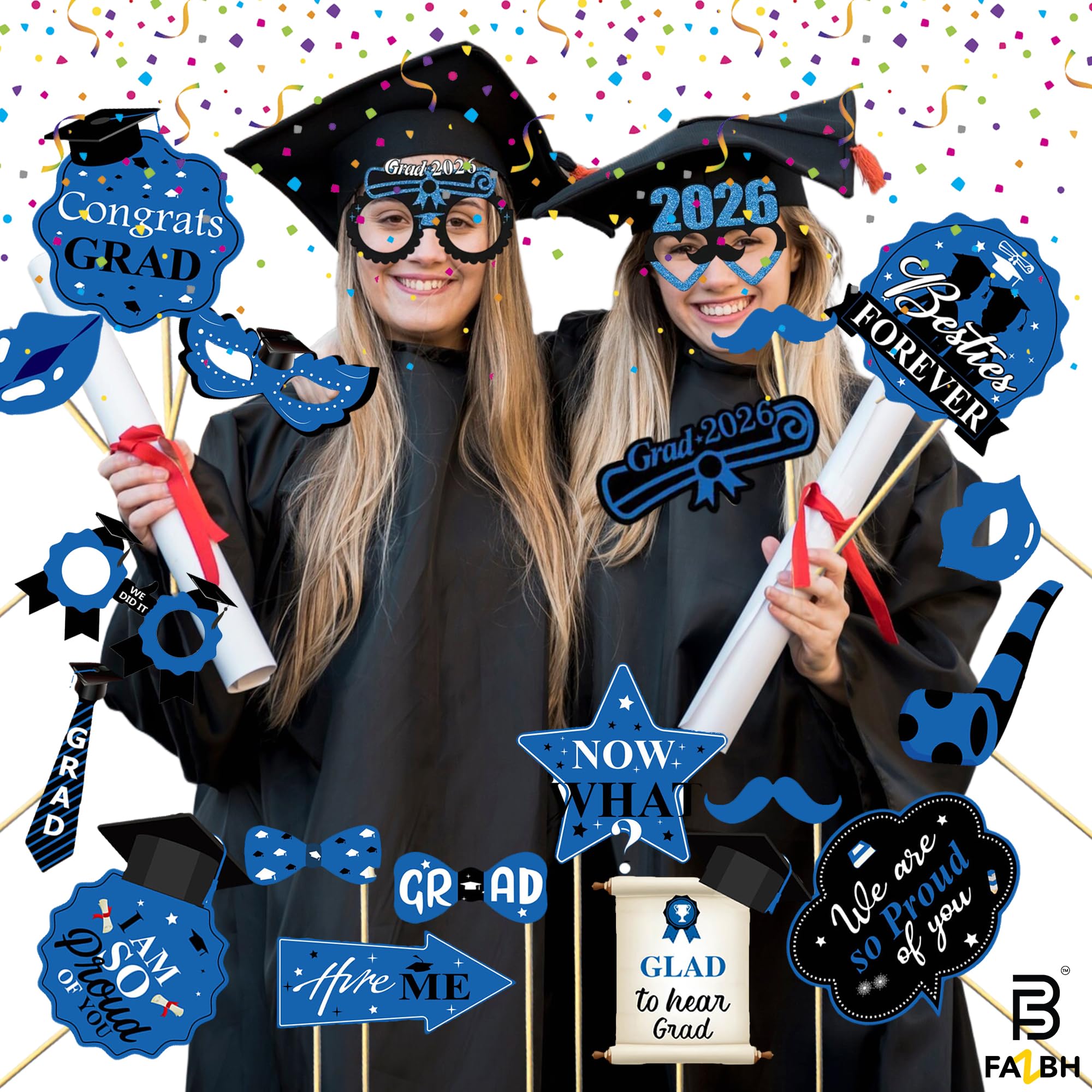 Juego de 36 accesorios y lentes para cabina de fotos de graduación, accesorios de graduación 2025 para sesión de fotos, accesorios de fotos de graduación, decoraciones de graduación