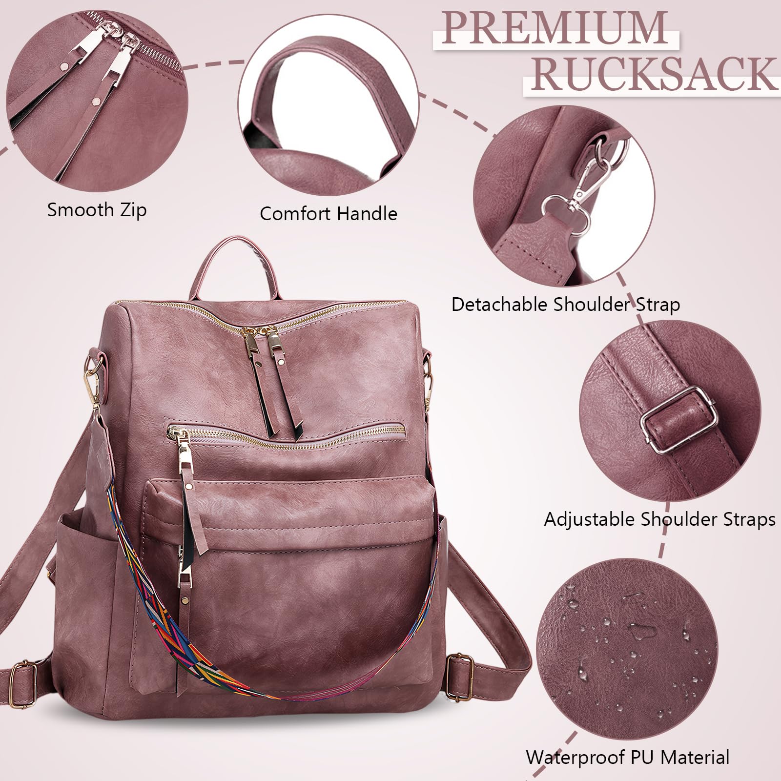 Colexy Damen Rucksack Klein Rucksackhandtaschen aus Wasserdicht PU Leder,Damenrucksack Anti-Diebstahl Cityrucksack Elegant Tagesrucksack,Rucksacktasche Modern Frauen für Pendeln Schule Arbeit Reise