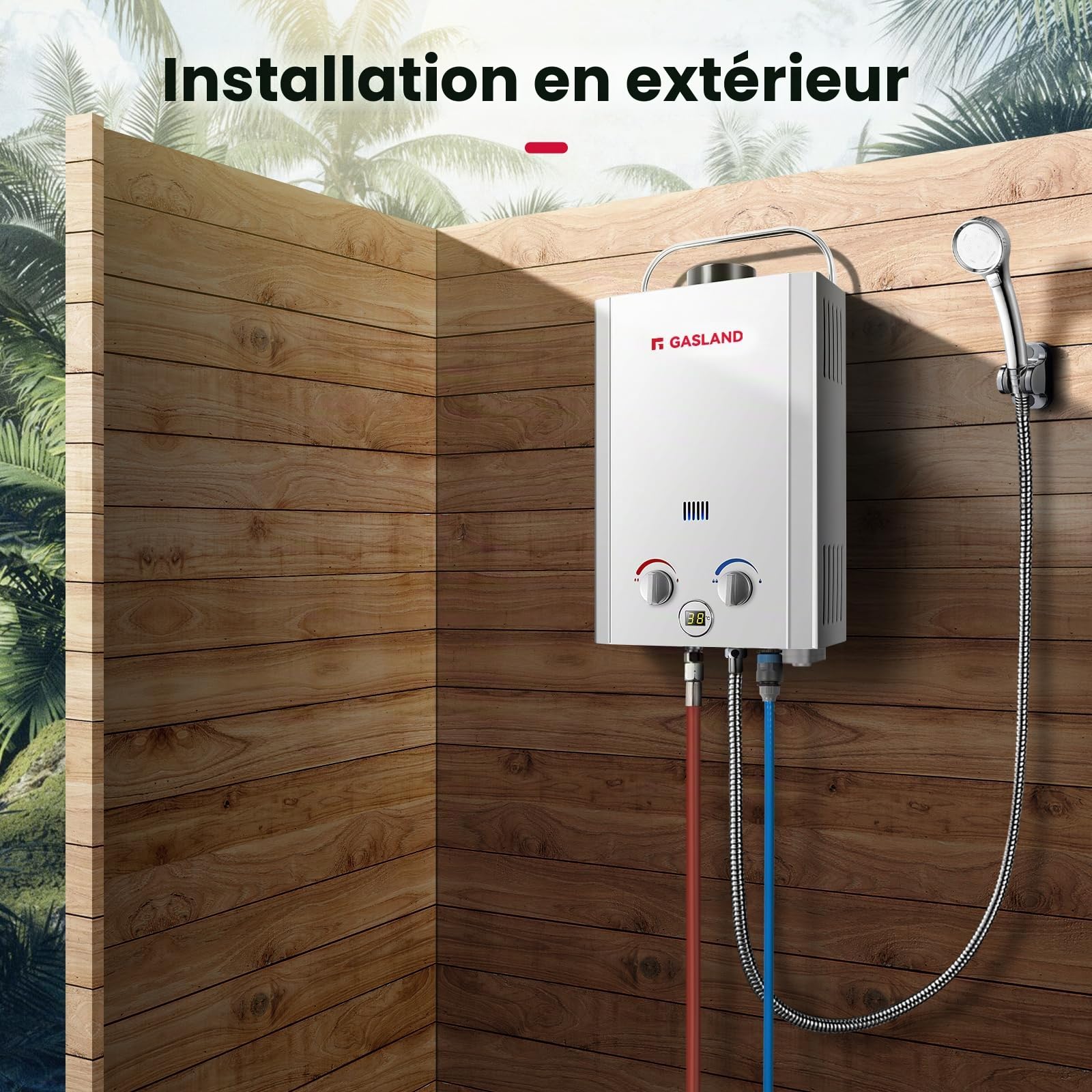 GASLAND BE158-UK - Chauffe-eau au gaz sans réservoir, 6 L, 30/37 mbar, chauffe-eau instantané LPG pour douche de camping, douche pour chevaux, camping-car et voyages