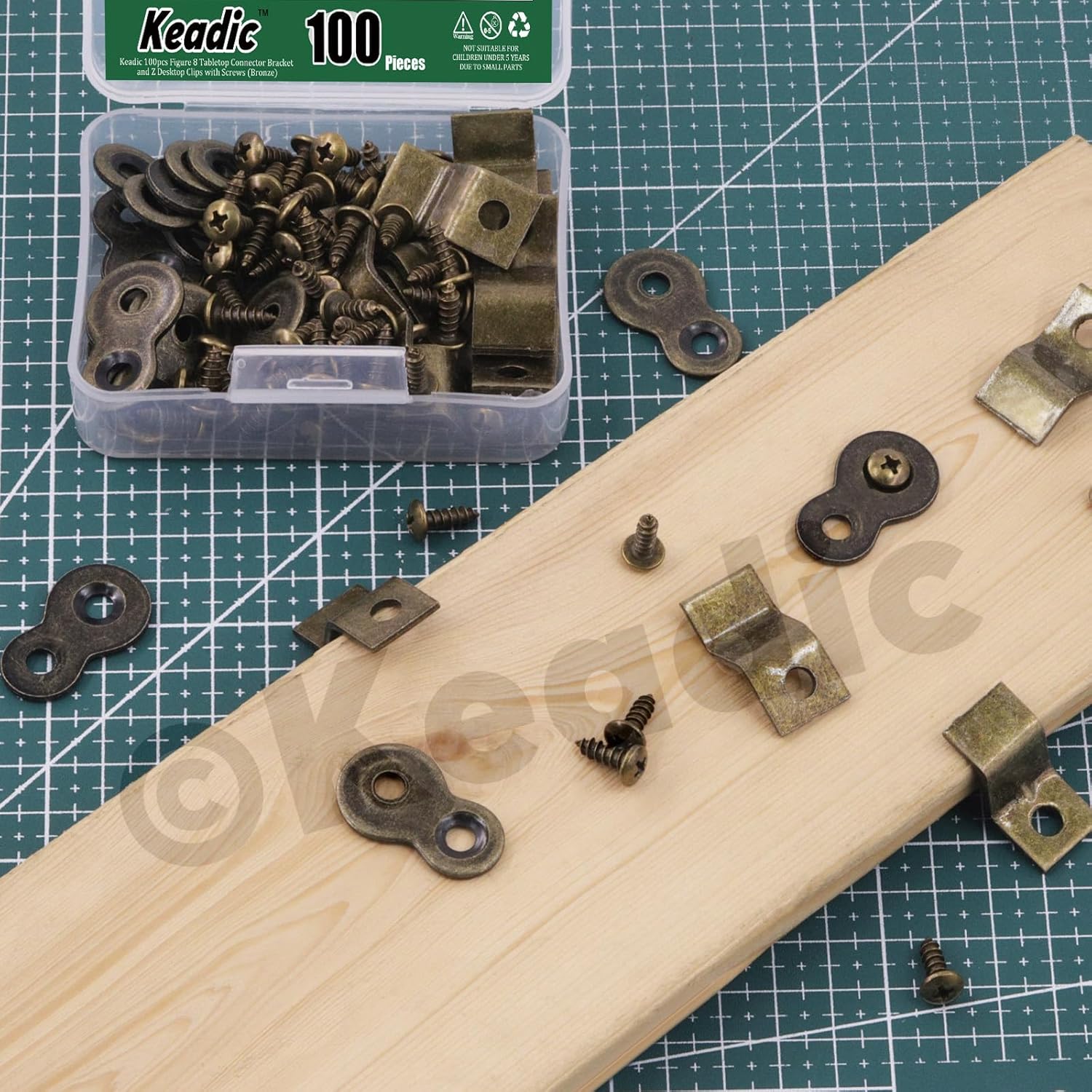 Keadic 101Pcs Heavy Duty Table Top Fasteners with Screws, Figure 8 Tabletop Connector Bracket and Z Desktop Clips for Wood Furniture (Bronze)