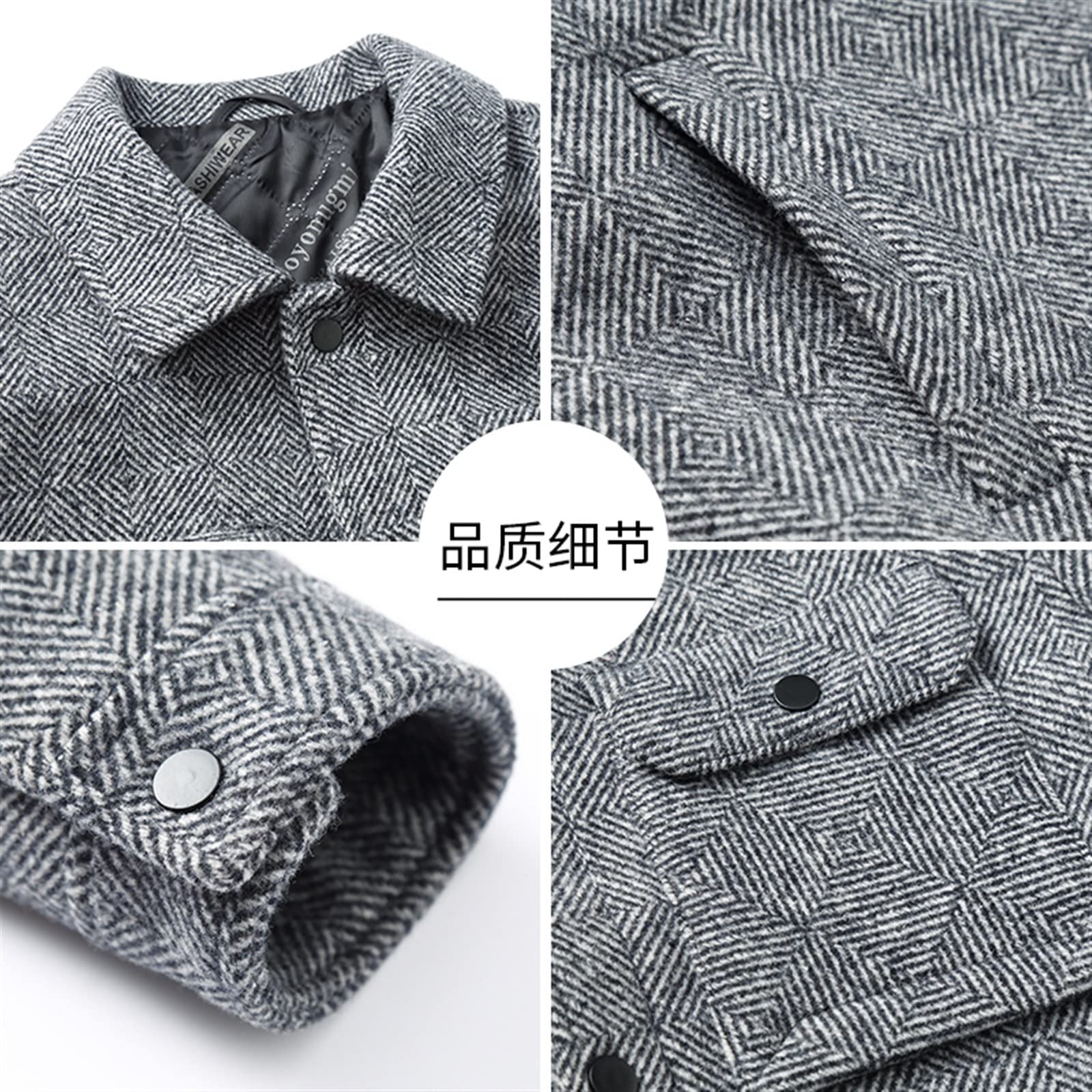 Cappotto da uomo in lana, monopetto, collo a revers, di media lunghezza, con tasche, elegante, alla moda, all'aperto, trench, giacca, autunno inverno per la protezione dal freddo e dal vento
