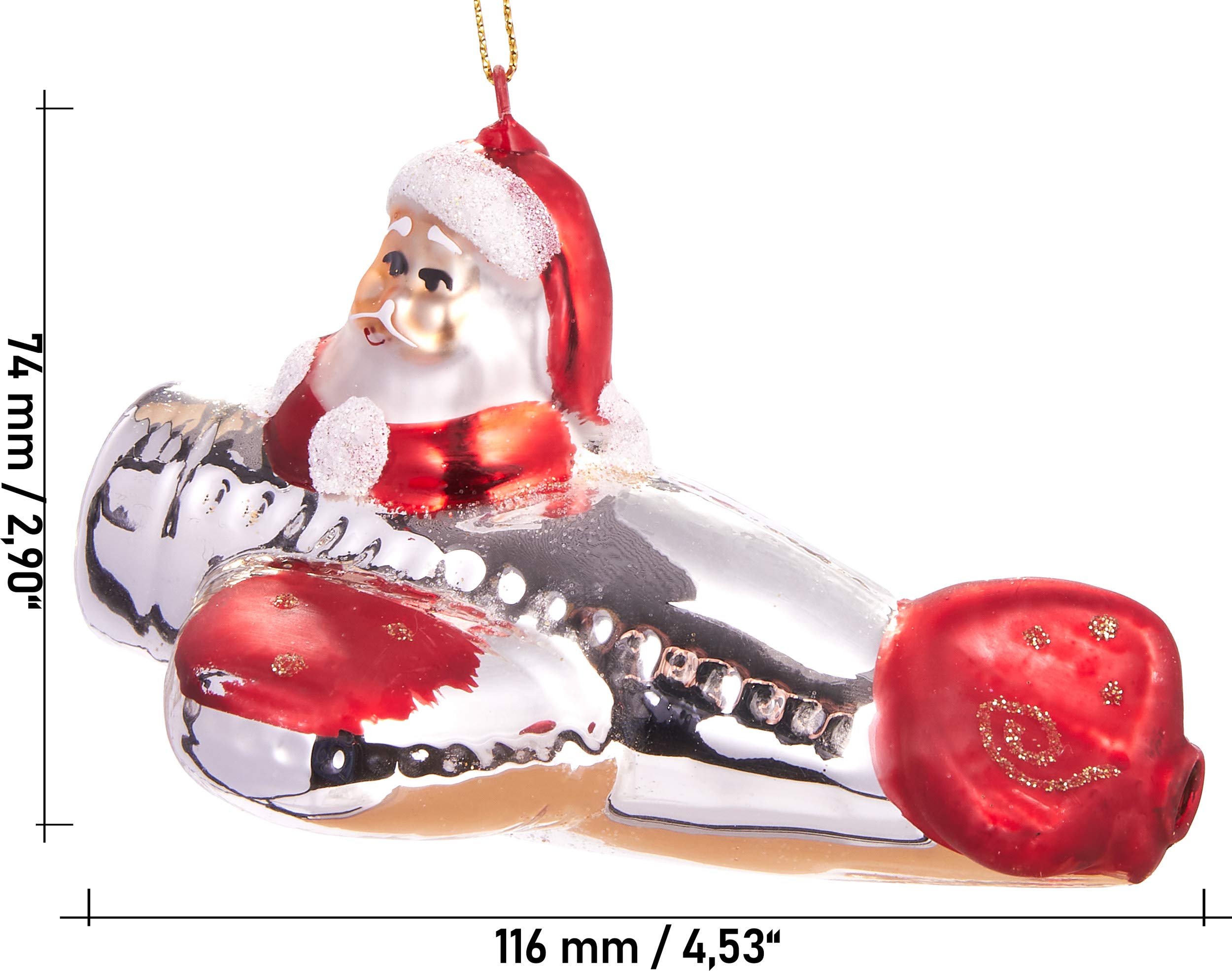 BRUBAKER Juego de 3 bolas de Navidad de Papá Noel en viajes, pintadas a mano, con moto, avión y helicóptero, decoración para árbol de Navidad de cristal soplado a mano, decoración