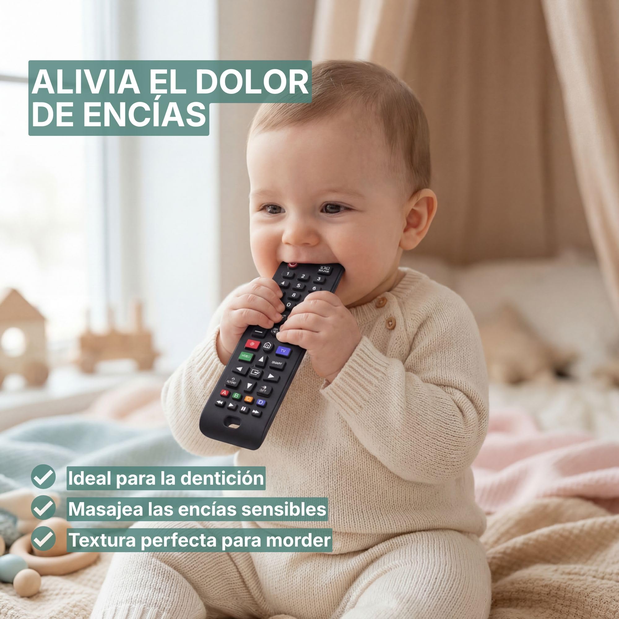 Mando a distancia para bebé y teléfono para bebé - Juguete realista sin electrónica - Mordedor de silicona 100% para niños y niñas - Sin BPA - Broemba® Bari